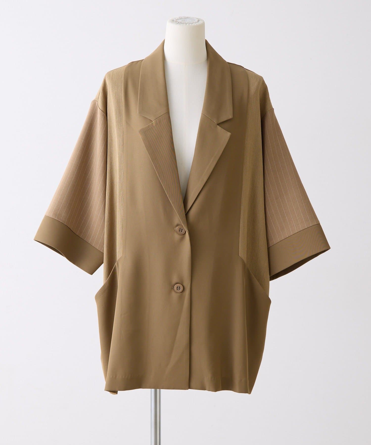 ear PAPILLONNER(イア パピヨネ) 《二の腕＆ヒップカバー/WEB限定カラーあり》切替半袖ジャケット【SUM1 STYLE(スミスタイル)】