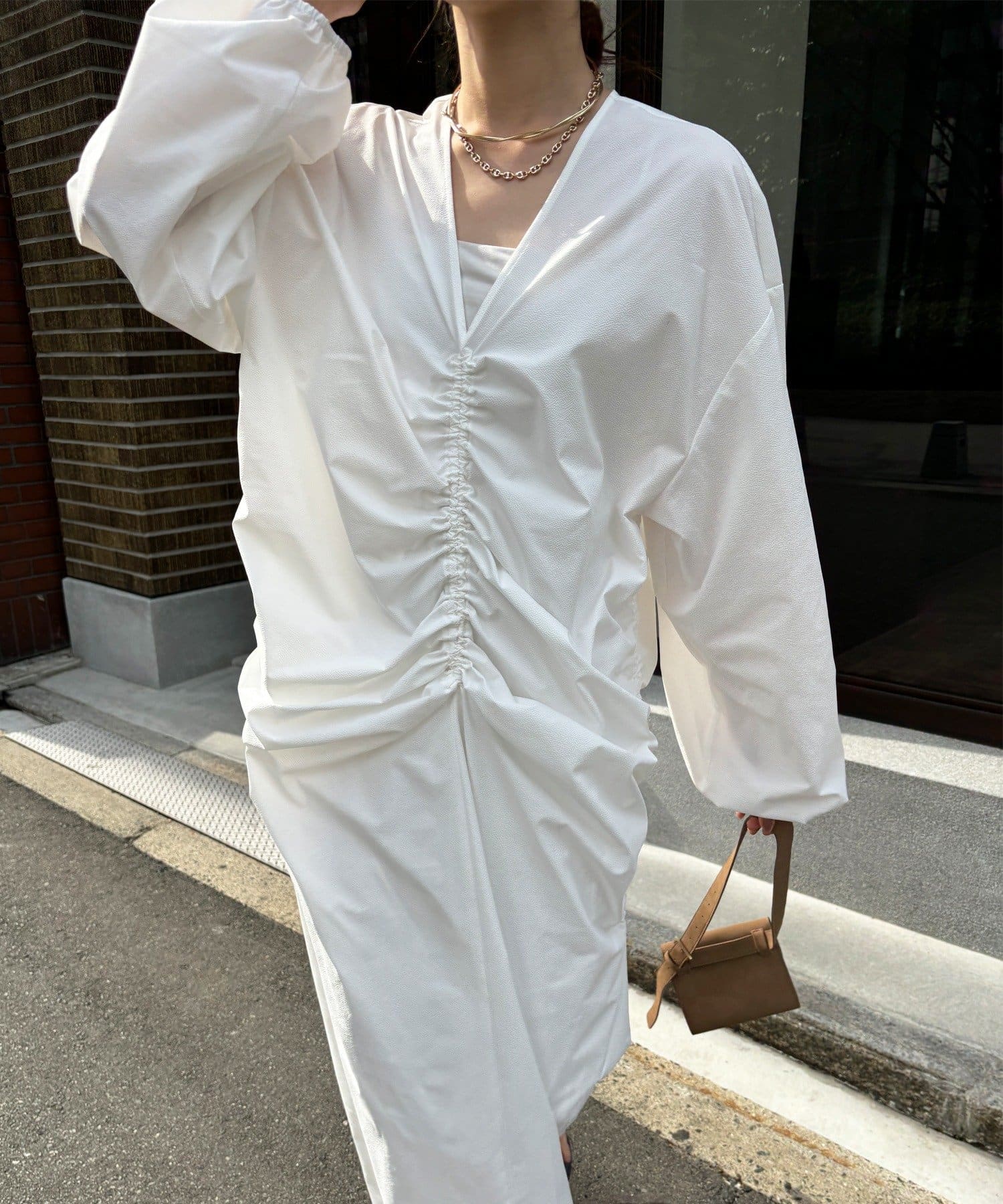 DOUDOU(ドゥドゥ) ギャザードロストワンピース