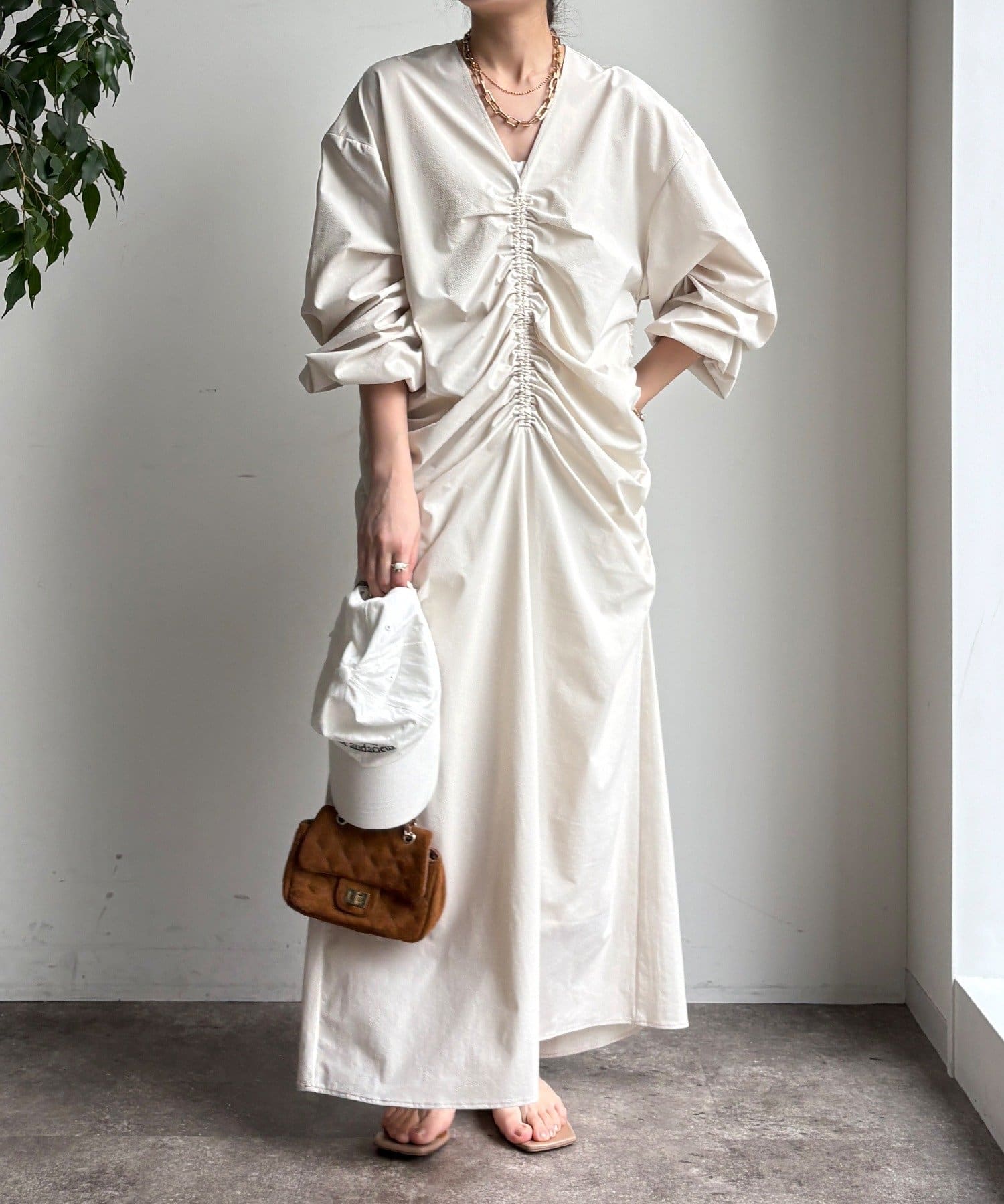 DOUDOU(ドゥドゥ) ギャザードロストワンピース