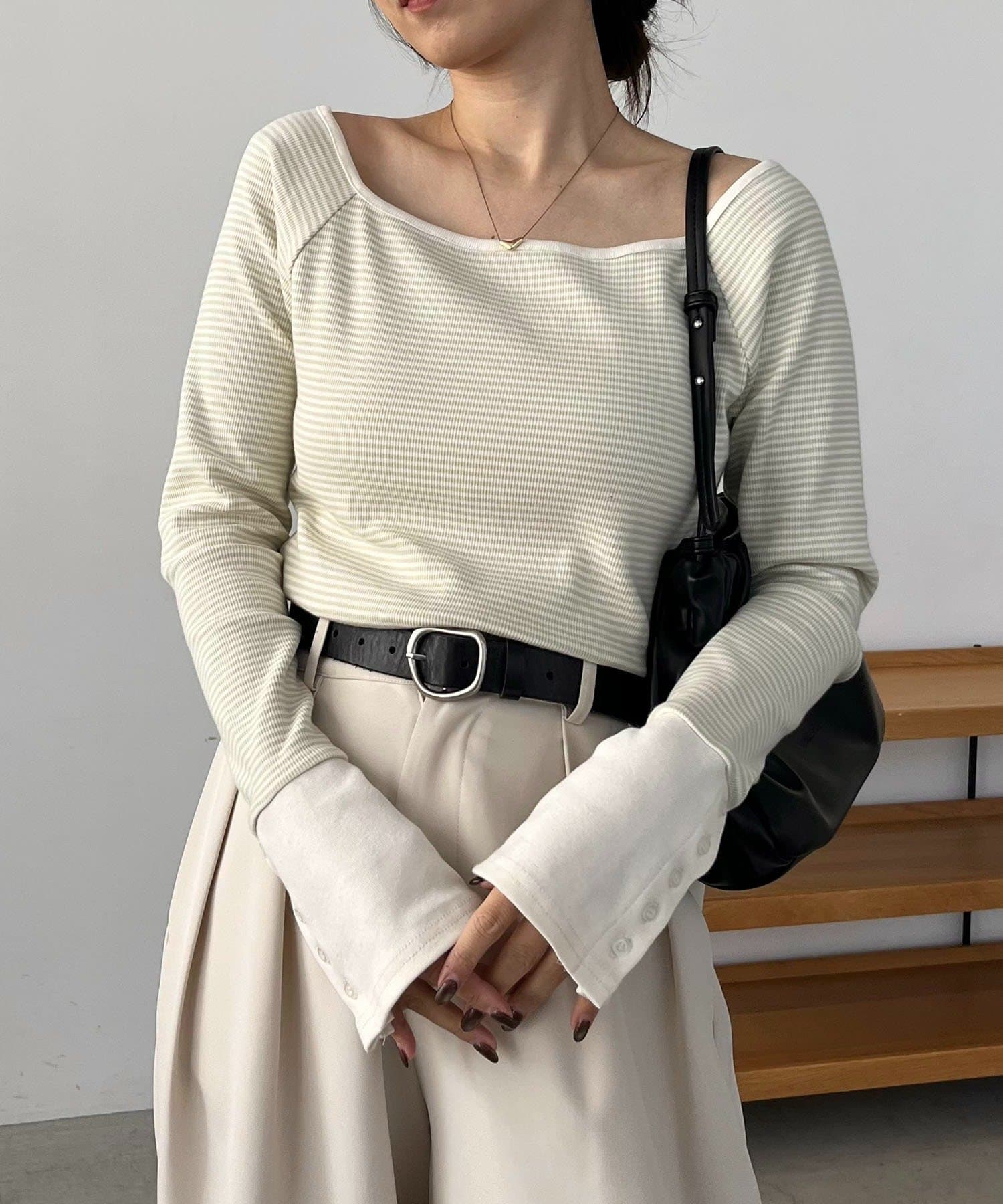 CAPRICIEUX LE'MAGE(カプリシュレマージュ) ボーダー袖ボタンロンＴ