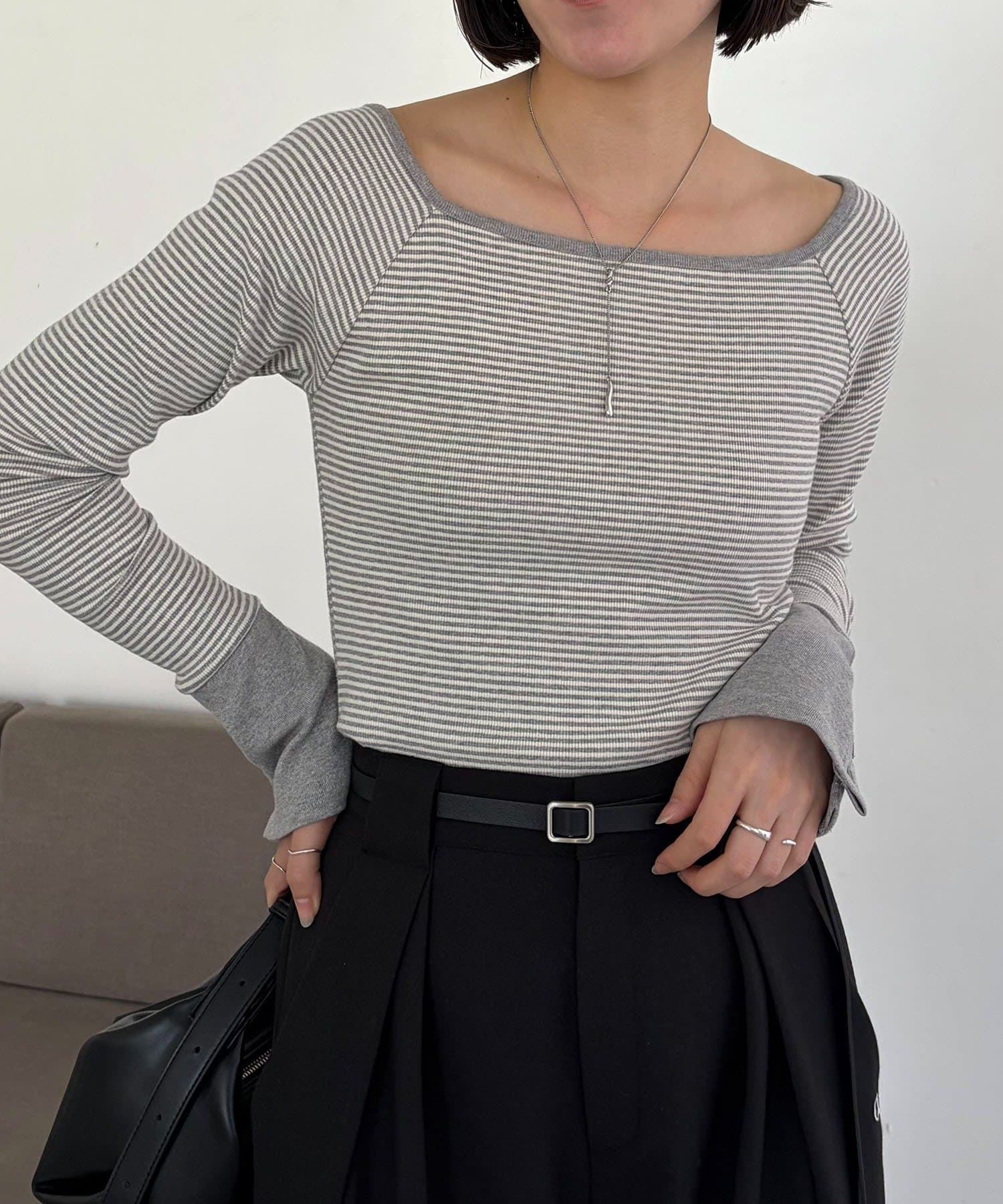 CAPRICIEUX LE'MAGE(カプリシュレマージュ) ボーダー袖ボタンロンＴ