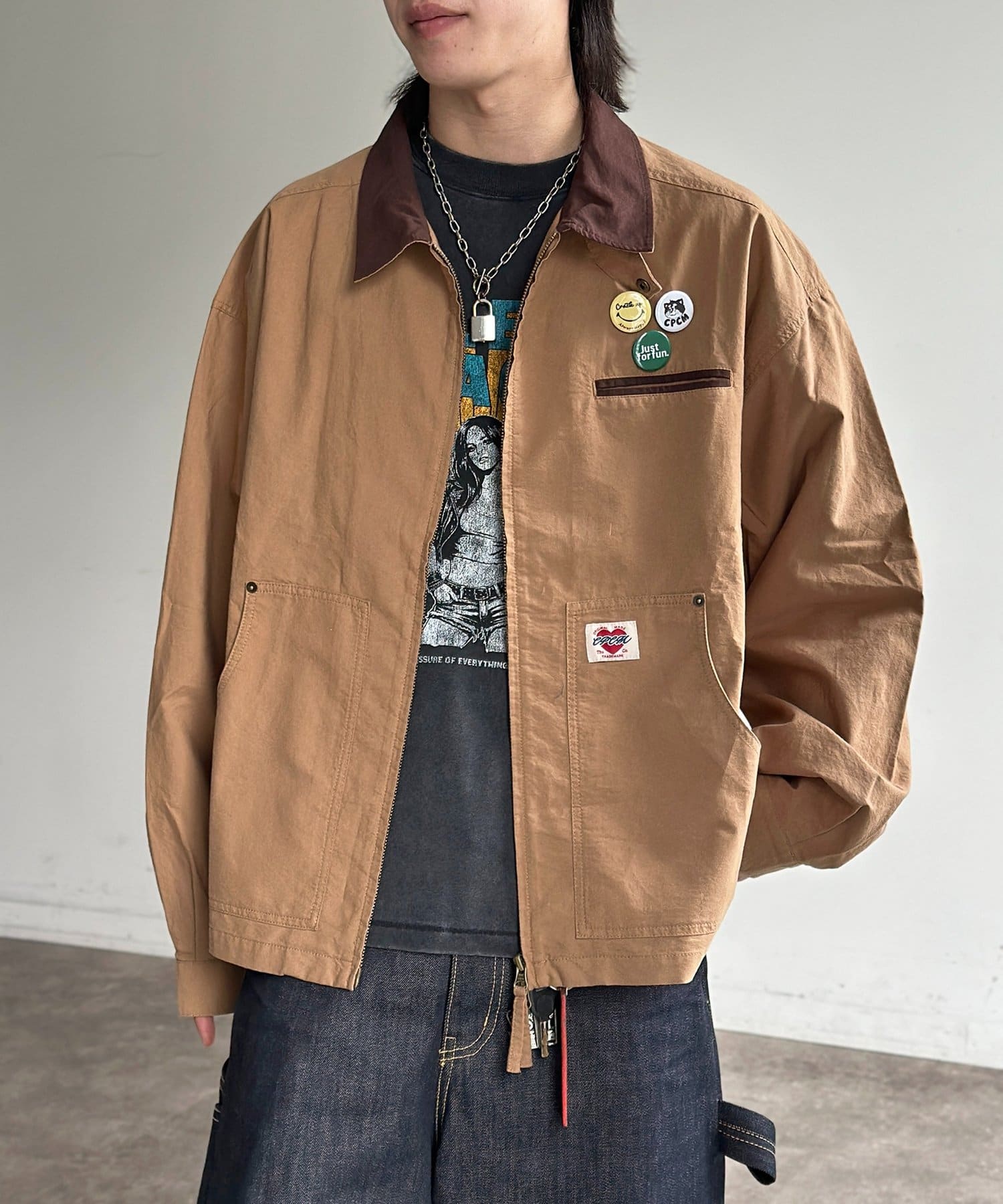 CPCM(シーピーシーエム) 缶バッジ付きライトワークジャケット