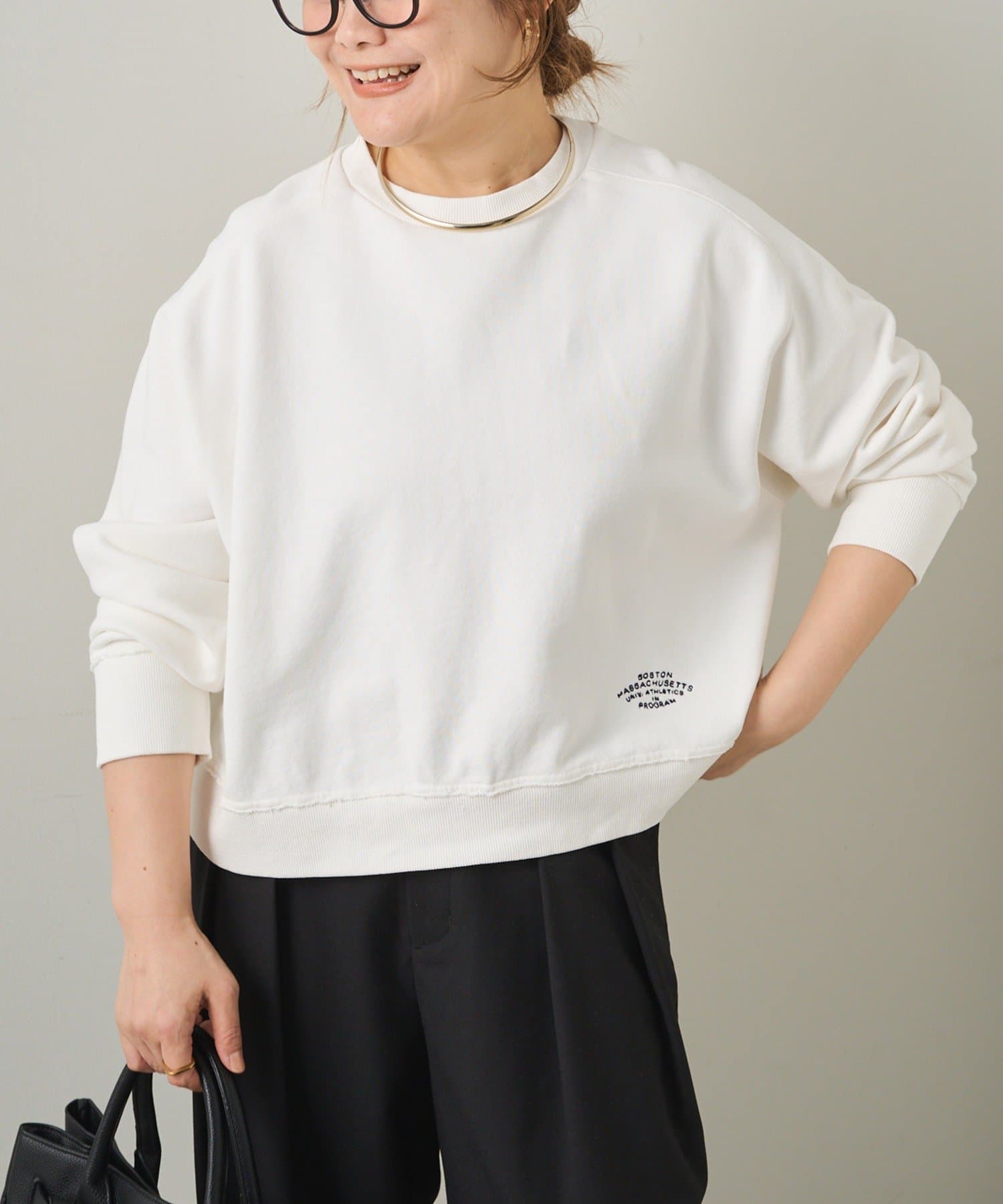 PUAL CE CIN(ピュアルセシン) ロゴ刺繍ショートスウェット