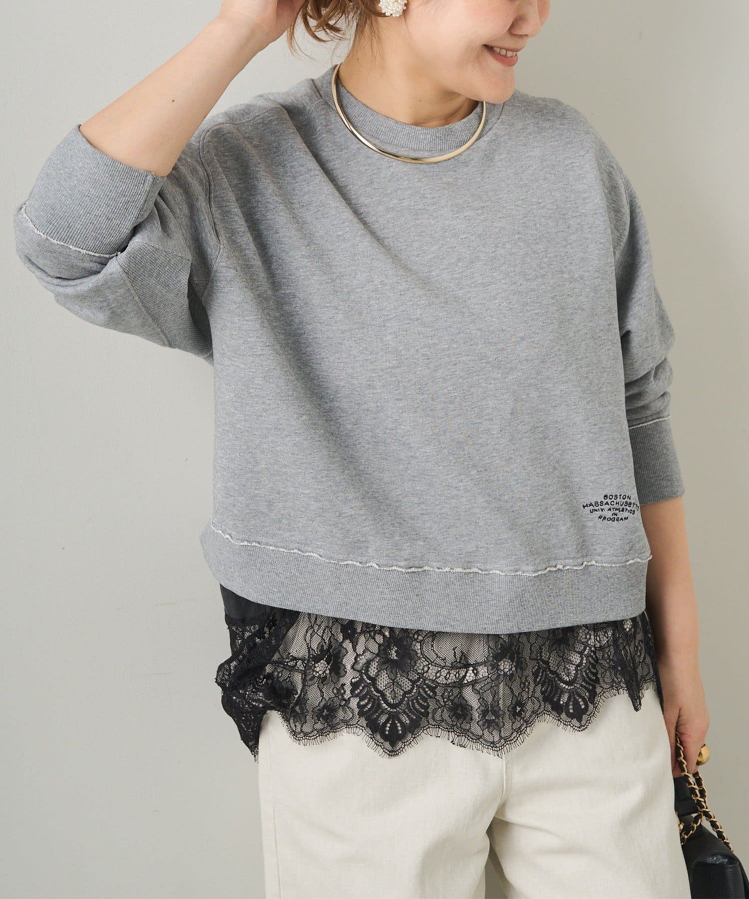 PUAL CE CIN(ピュアルセシン) ロゴ刺繍ショートスウェット