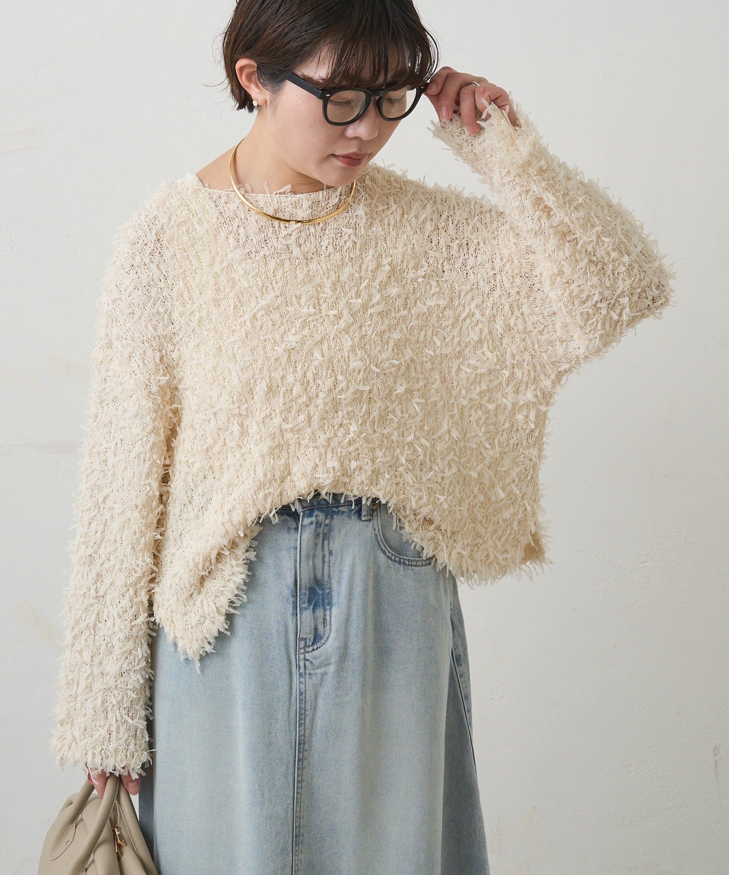 PUAL CE CIN(ピュアルセシン) リボンヤーンニットプルオーバー