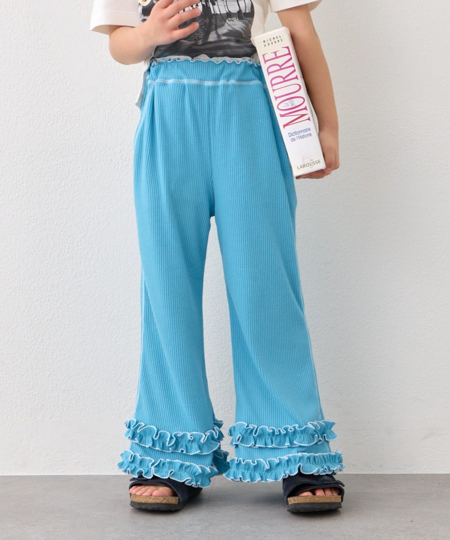 CIAOPANIC TYPY(チャオパニックティピー) 【KIDS】裾フリル配色ステッチ微フレアリブパンツ《ジュニアサイズあり》