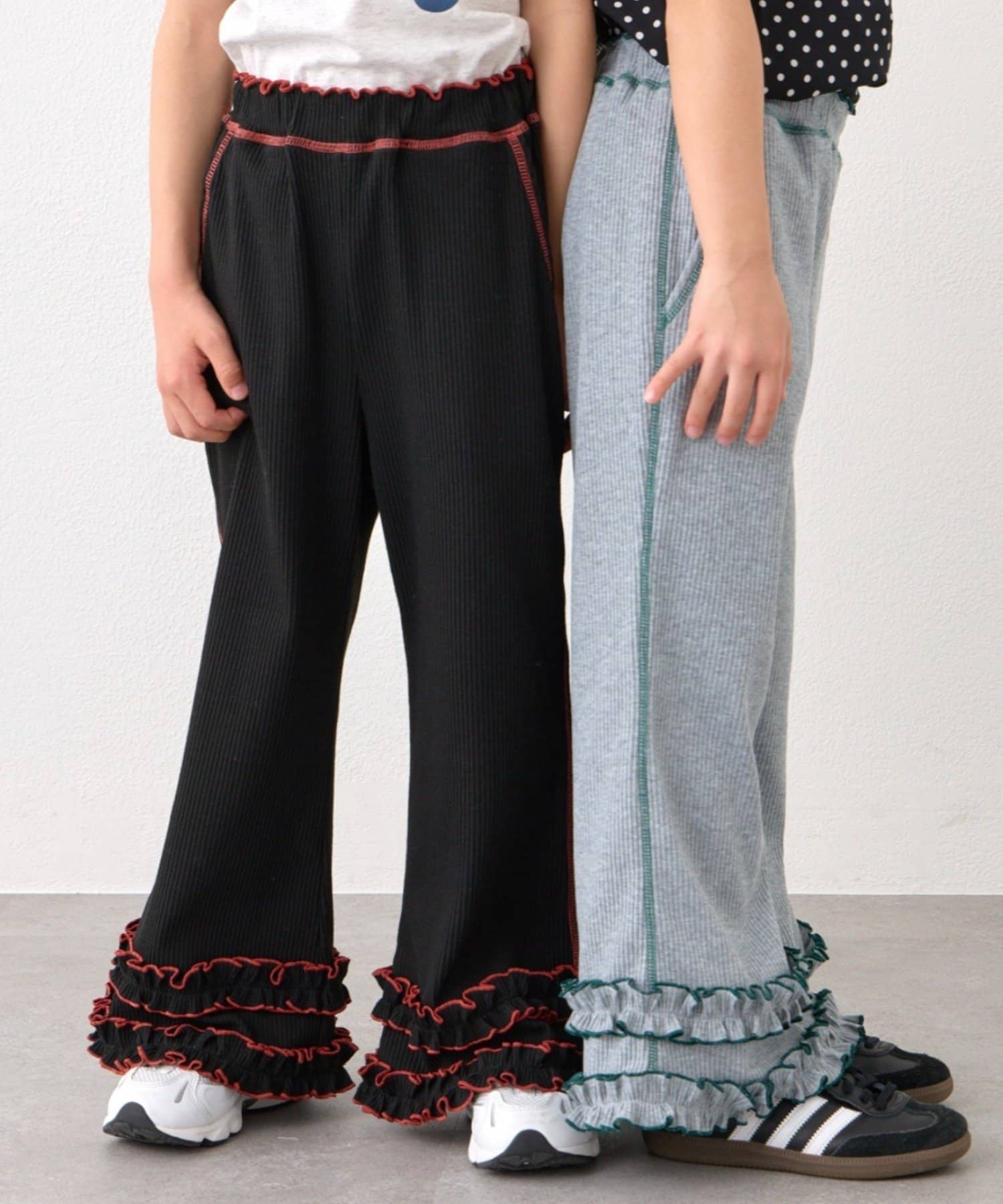 CIAOPANIC TYPY(チャオパニックティピー) 【KIDS】裾フリル配色ステッチ微フレアリブパンツ《ジュニアサイズあり》