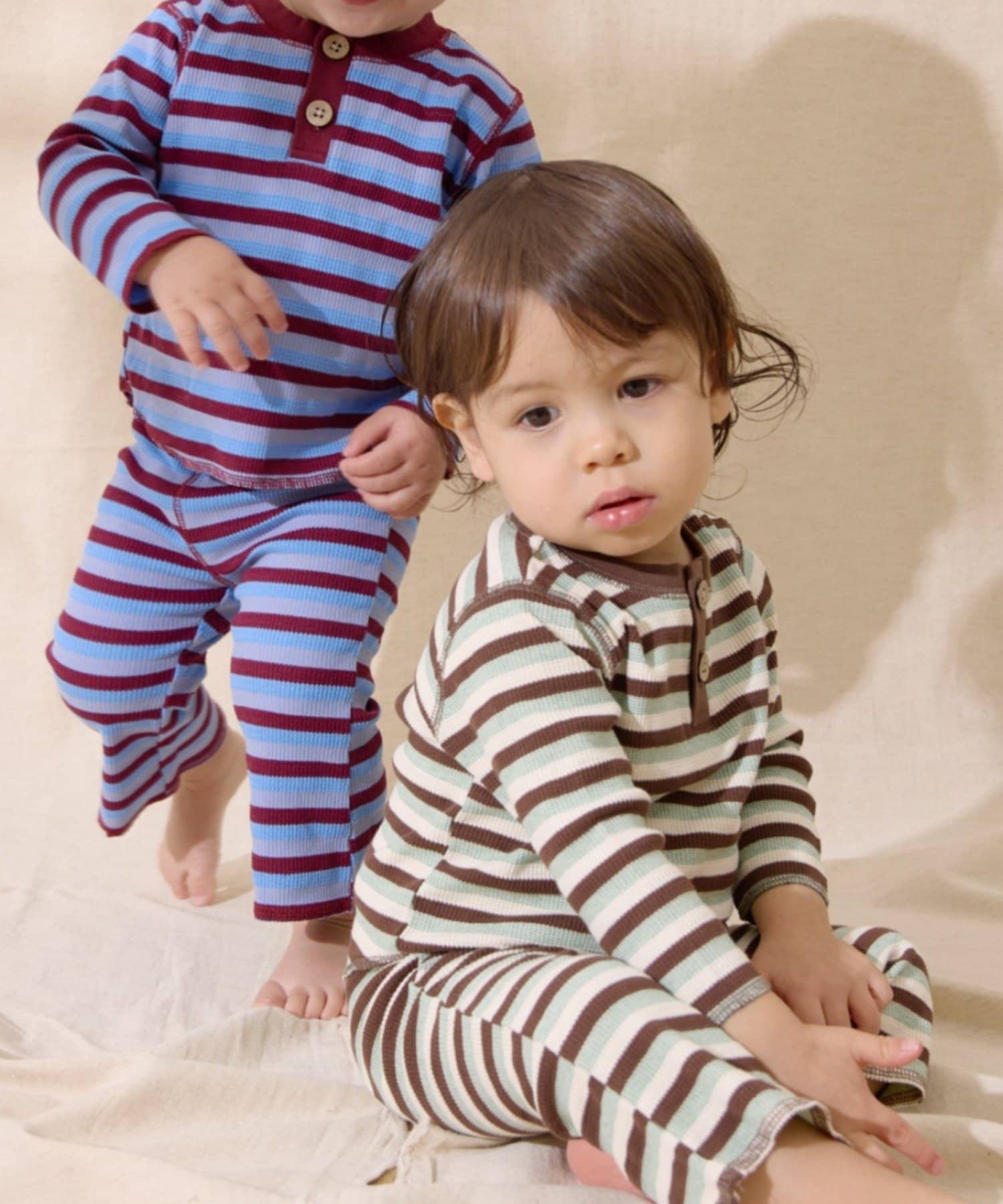 CIAOPANIC TYPY(チャオパニックティピー) 【BABY】【Qinn】ボーダーワッフルヘンリートップス：80～100cm