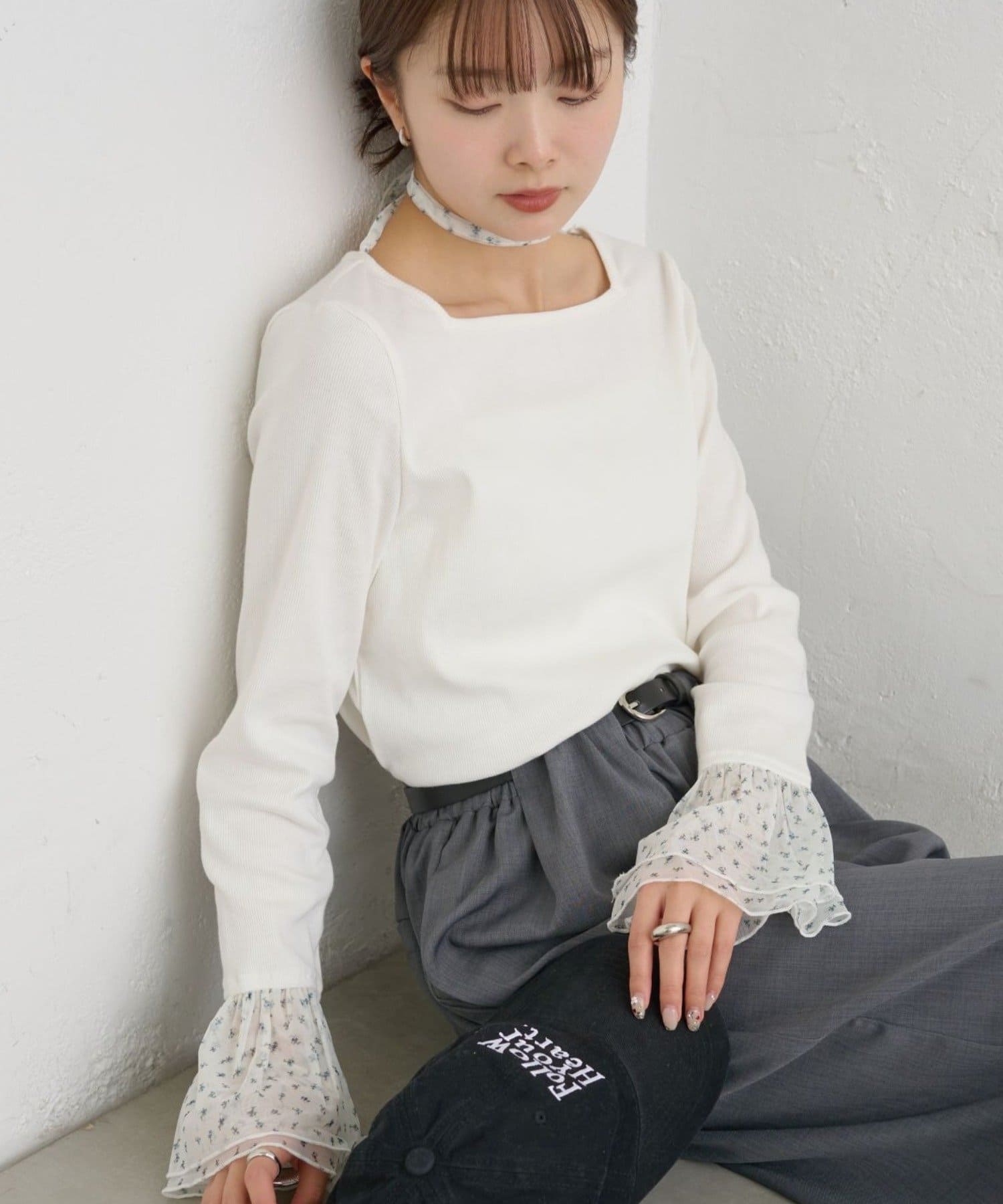 mystic(ミスティック) 袖口チュールロンT