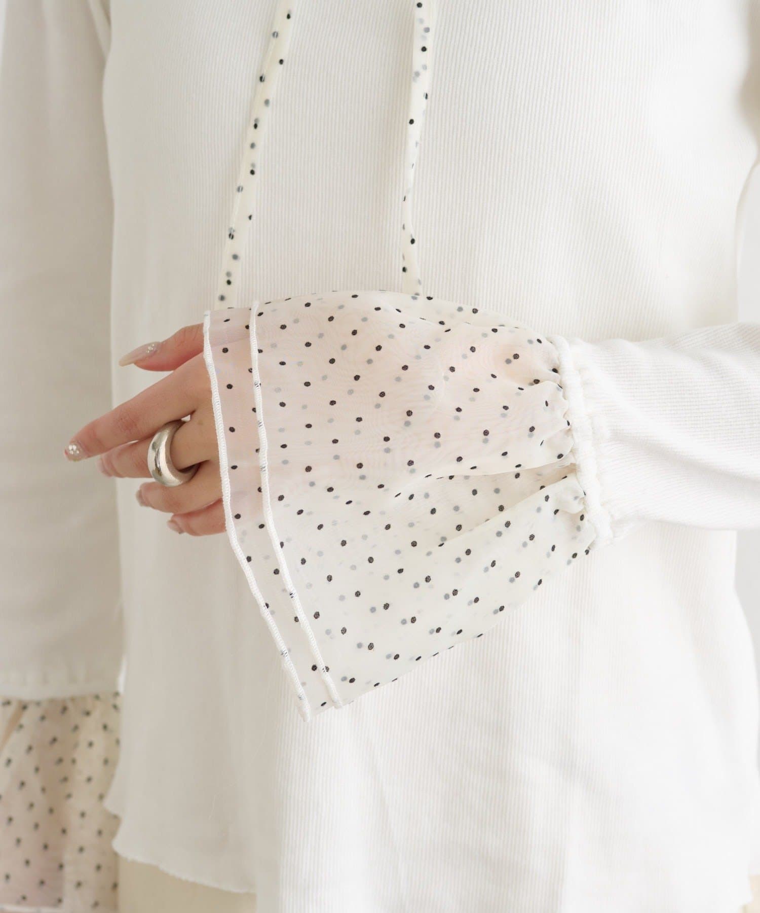 mystic(ミスティック) 袖口チュールロンT