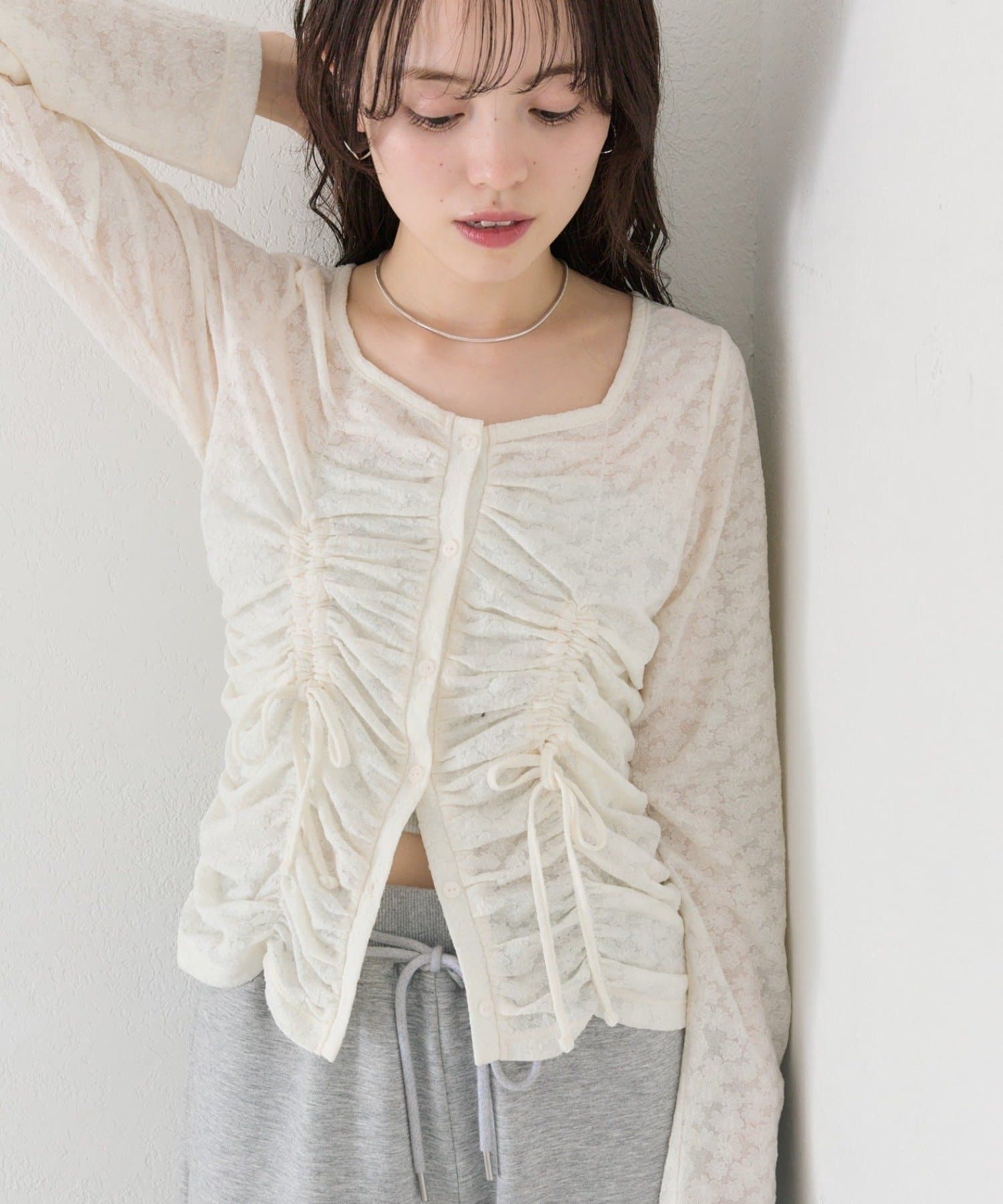 mystic(ミスティック) シャーリングレースカーディガン