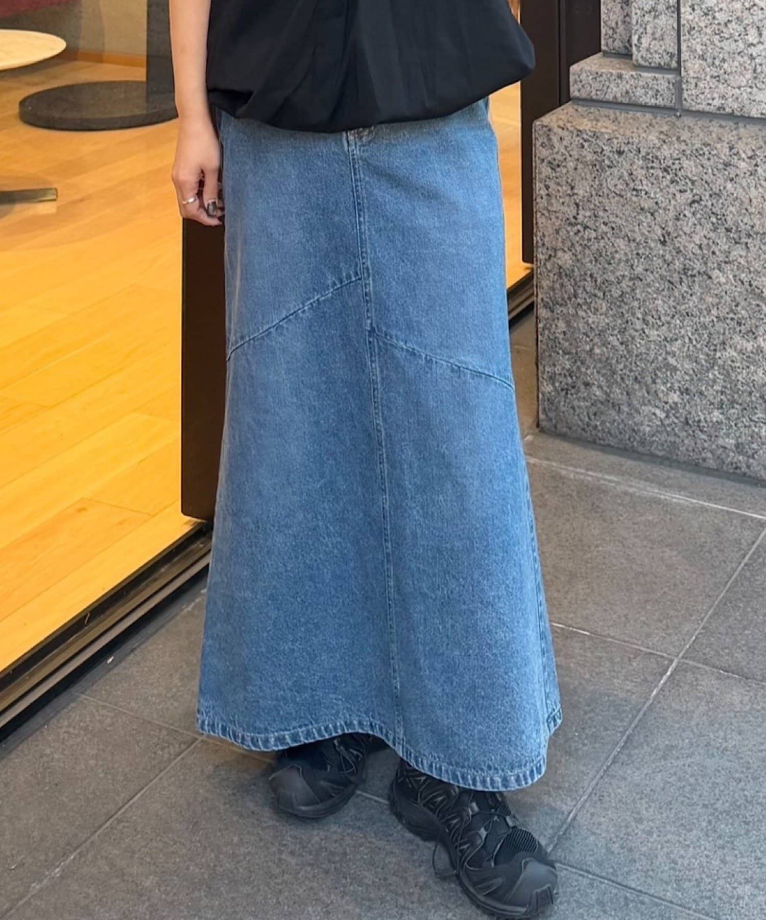 Kastane(カスタネ) 【S.Mサイズ展開】B デニムパッチワークロングスカート