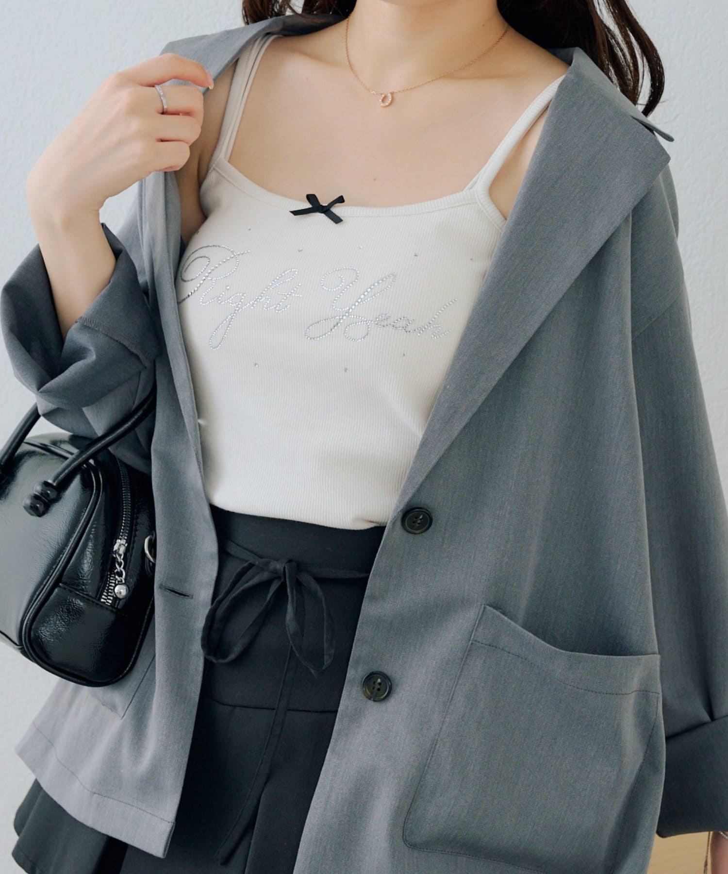 Remind me and forever(リマインドミーアンドフォーエバー) ラインストーンロゴキャップ付キャミ