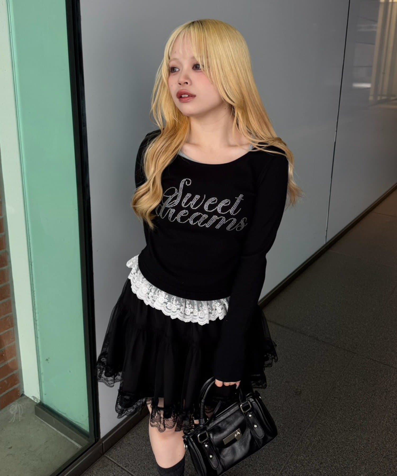 Remind me and forever(リマインドミーアンドフォーエバー) キラロゴ裾レーステレコトップス