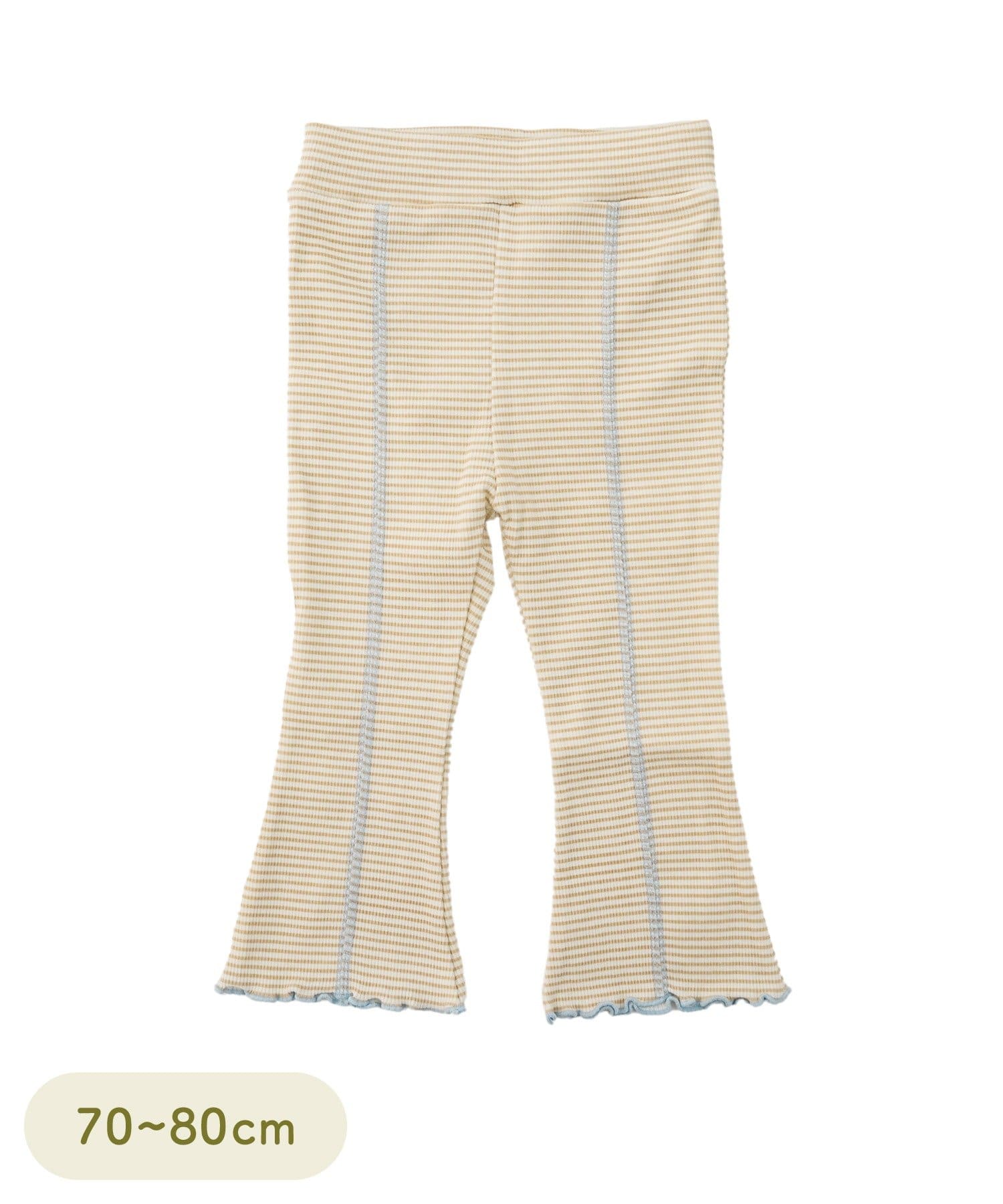 3COINS(スリーコインズ) リブフレアパンツ：70～80cm