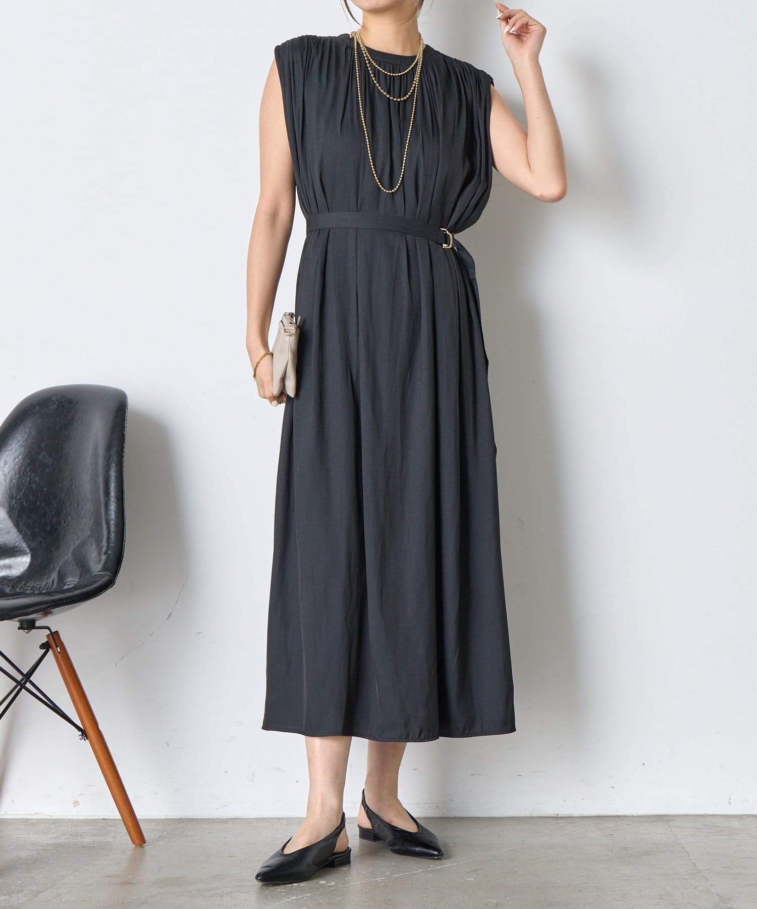 Jena　espace merveilleux(ジェナ　エスパスメルヴェイユ) ベルト付きギャザーワンピ