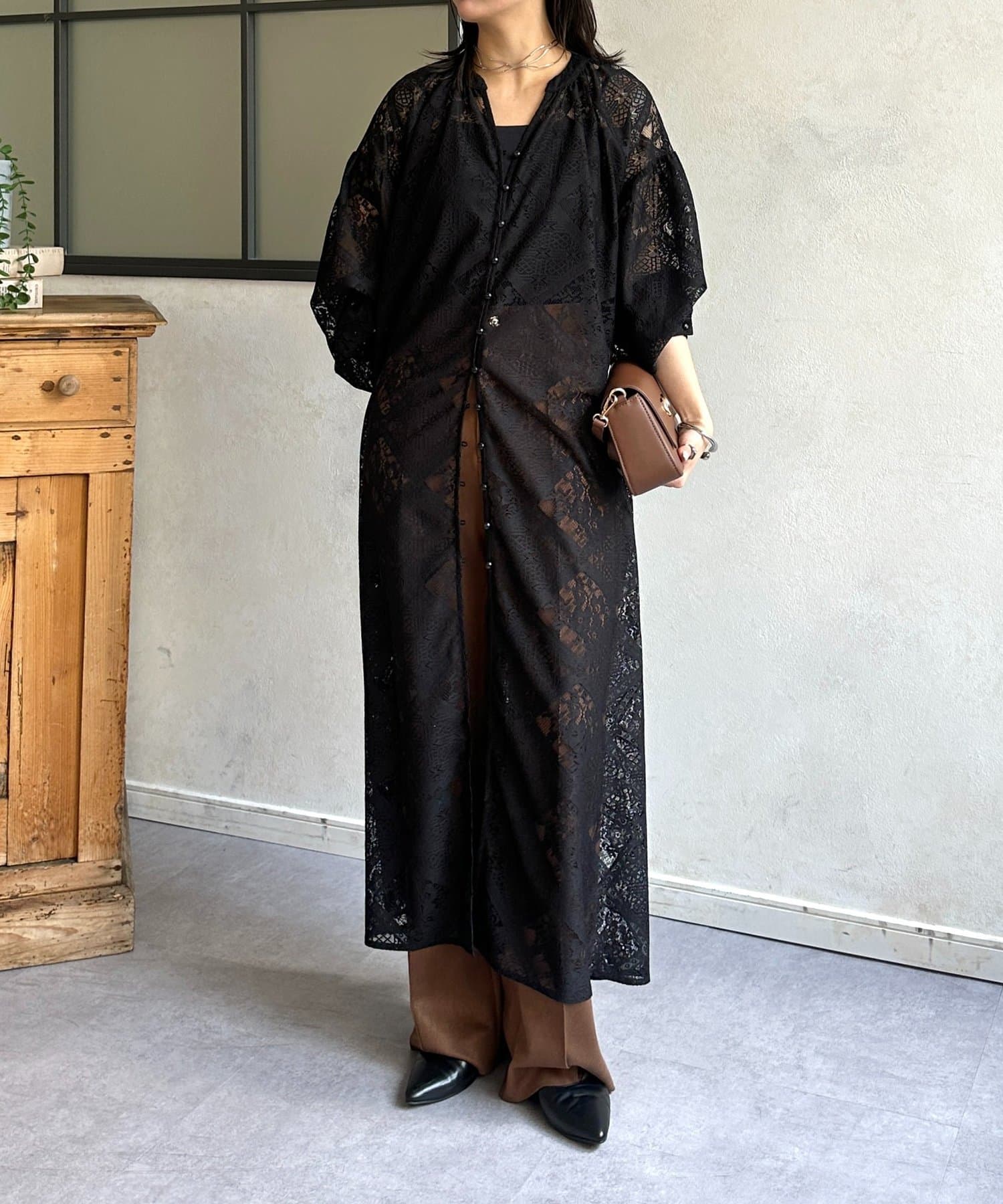 Thevon.(ゼヴォン) ブロックレース袖ボリュームワンピース