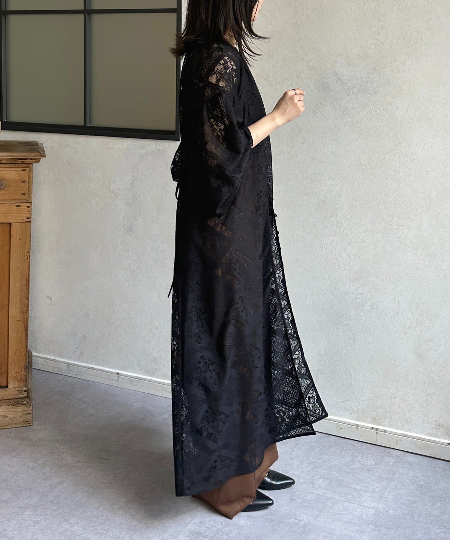 Thevon.(ゼヴォン) ブロックレース袖ボリュームワンピース