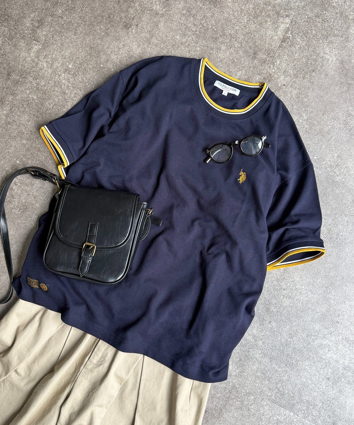 CPCM(シーピーシーエム) 【U.S. POLO ASSN.】配色リブ鹿の子T