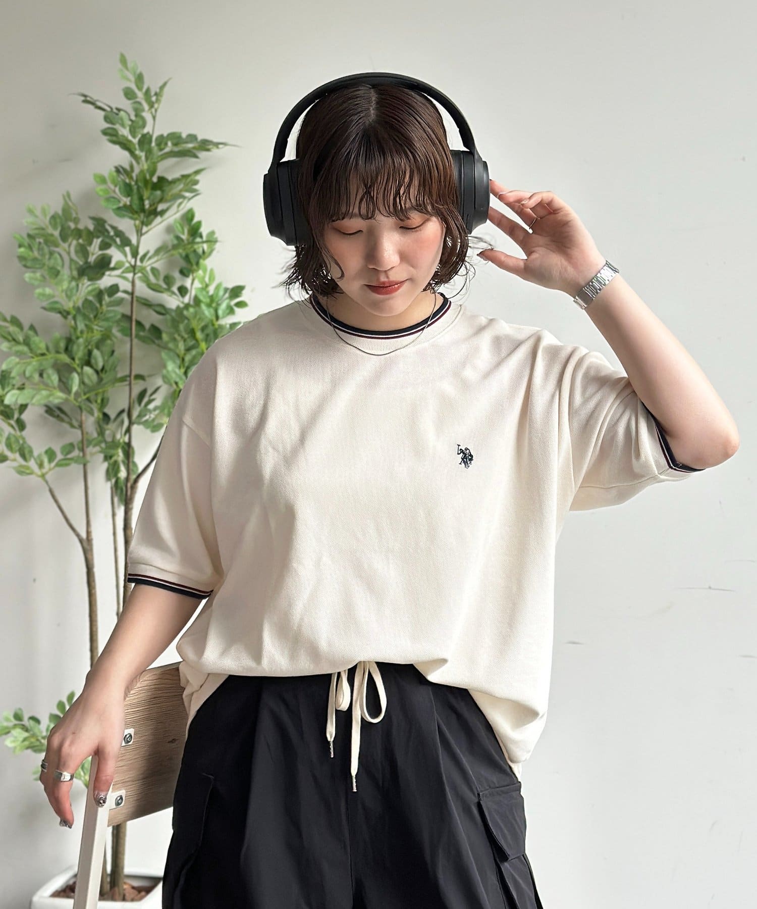 CPCM(シーピーシーエム) 【U.S. POLO ASSN.】配色リブ鹿の子T