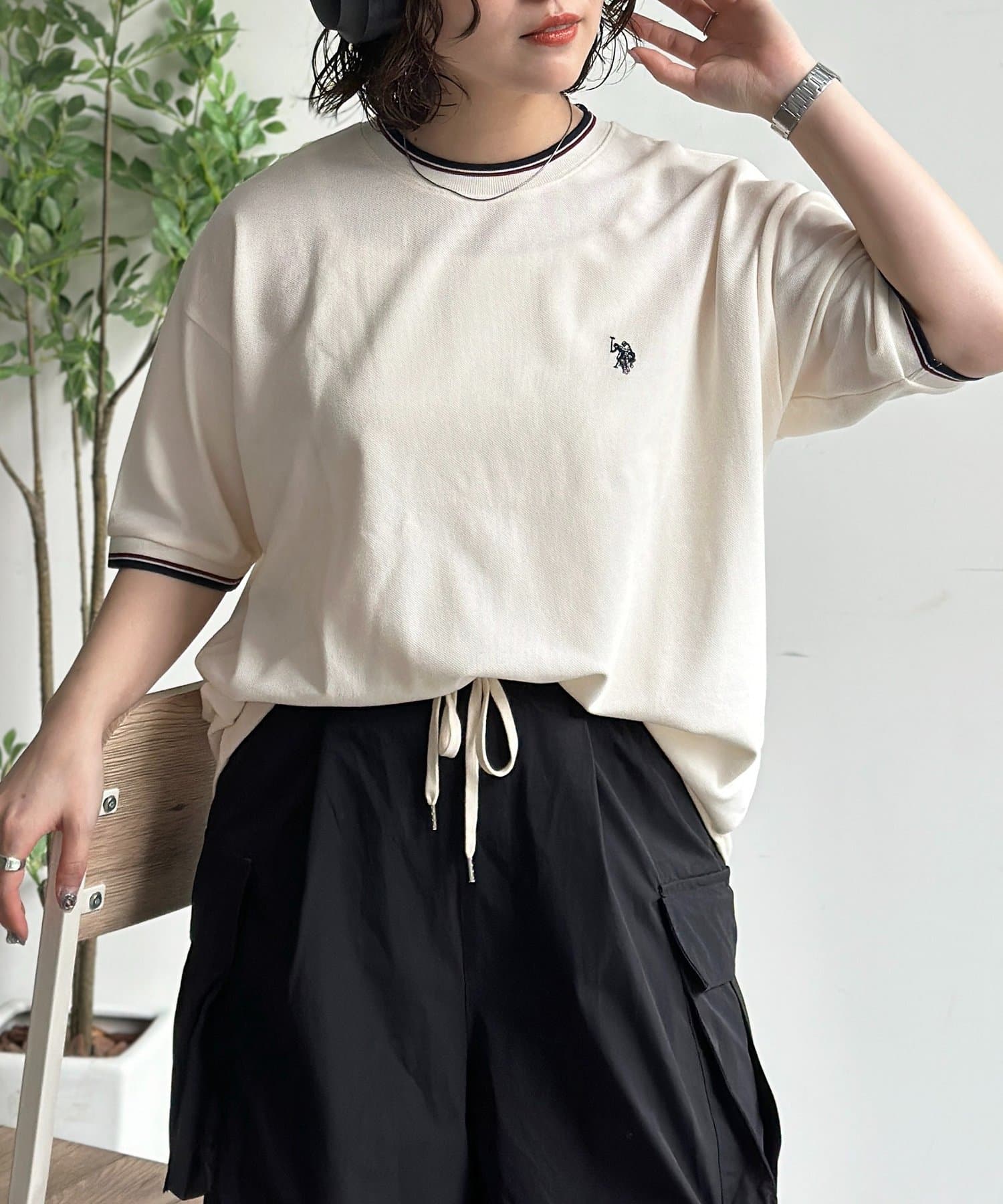 CPCM(シーピーシーエム) 【U.S. POLO ASSN.】配色リブ鹿の子T