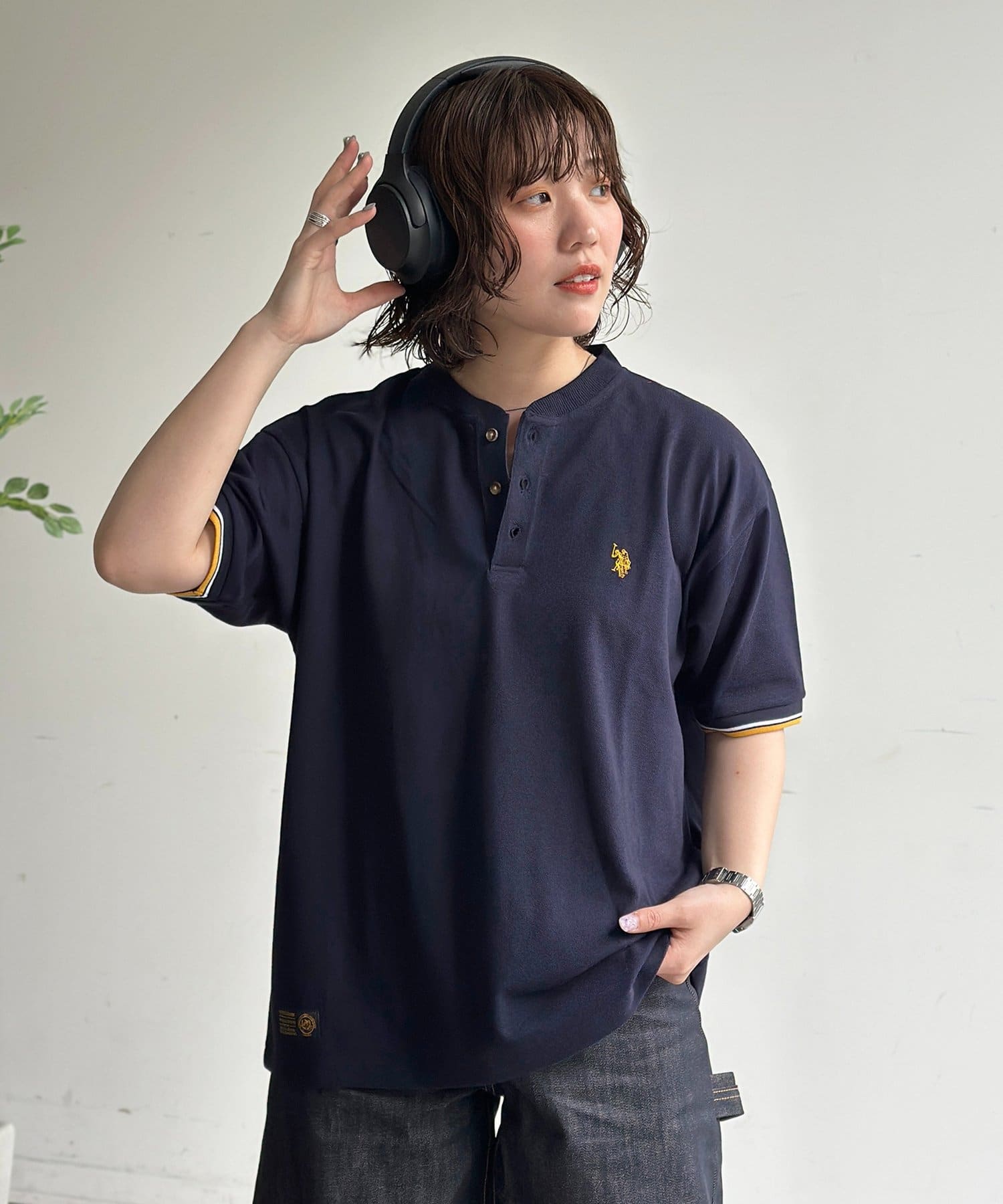 CPCM(シーピーシーエム) 【U.S. POLO ASSN.】配色リブ鹿の子ヘンリー