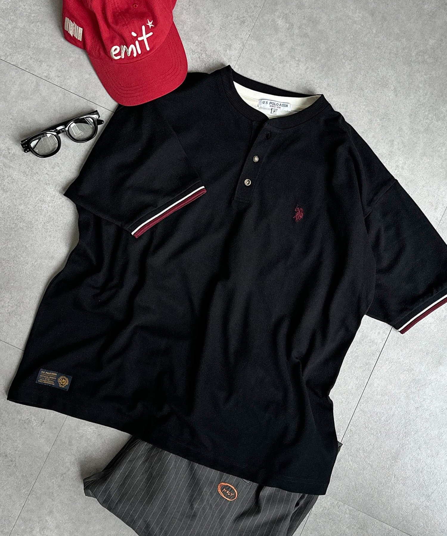 CPCM(シーピーシーエム) 【U.S. POLO ASSN.】配色リブ鹿の子ヘンリー