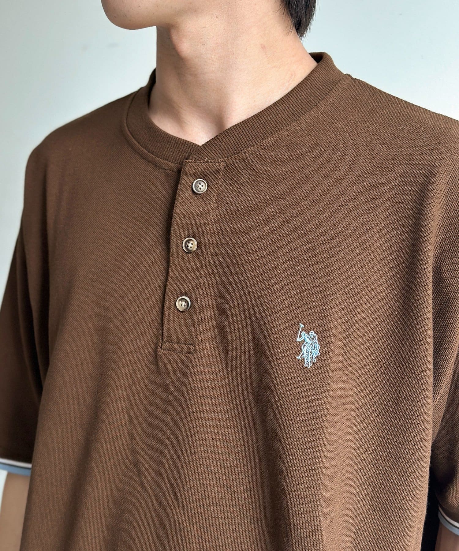 CPCM(シーピーシーエム) 【U.S. POLO ASSN.】配色リブ鹿の子ヘンリー