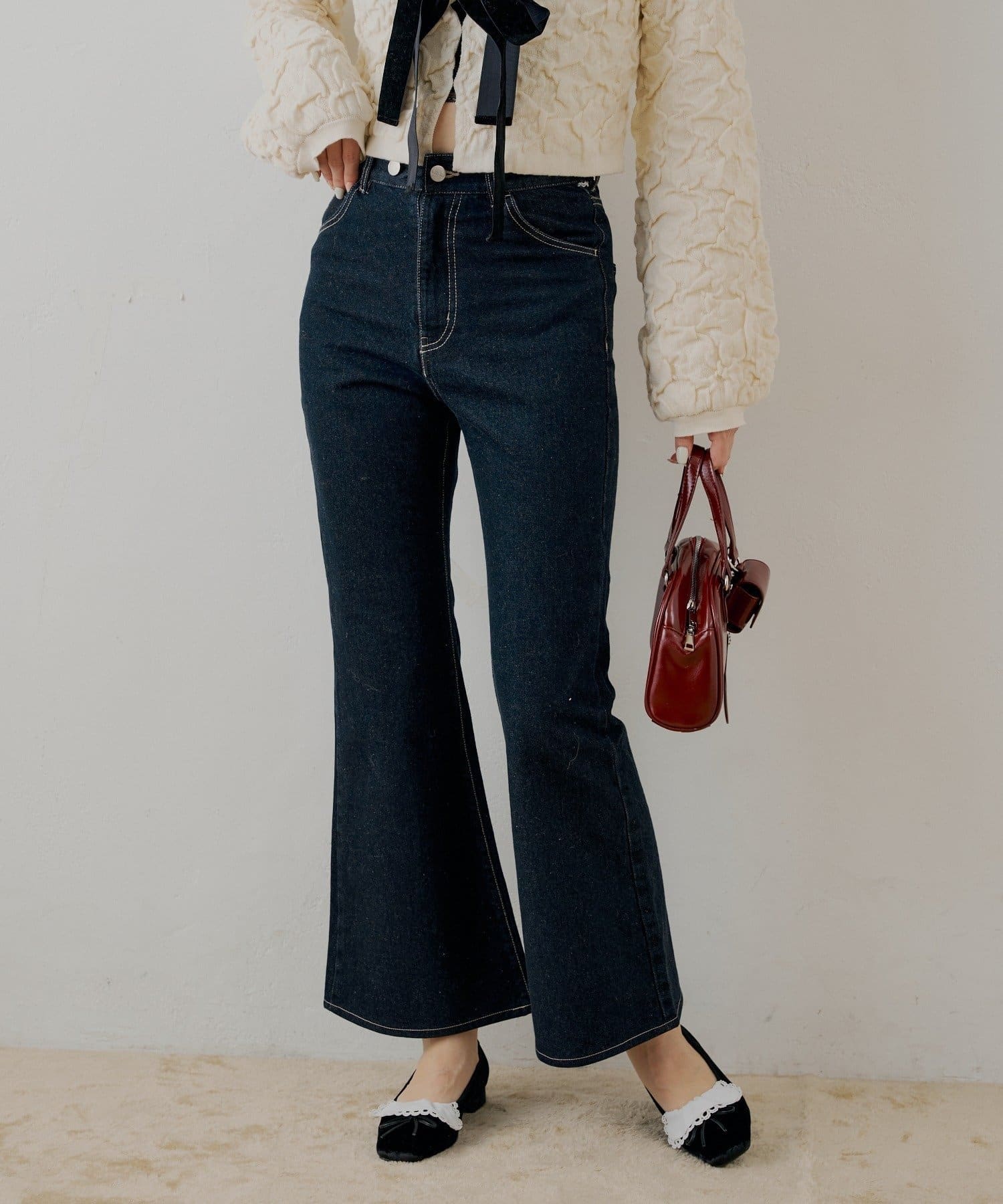 Chico(チコ) レースデザインフレアデニム