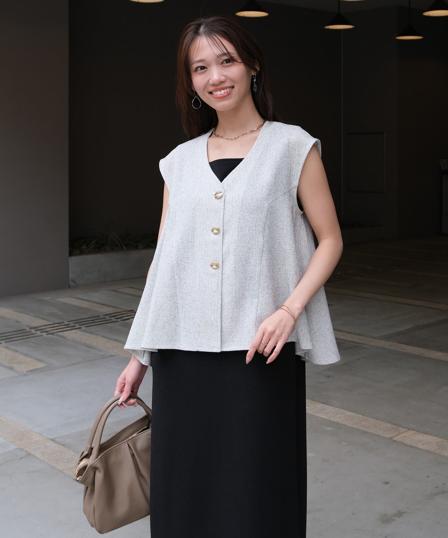 Chez toi(シェトワ) 【ITAMI企画】ツイードベスト×ノースリワンピース