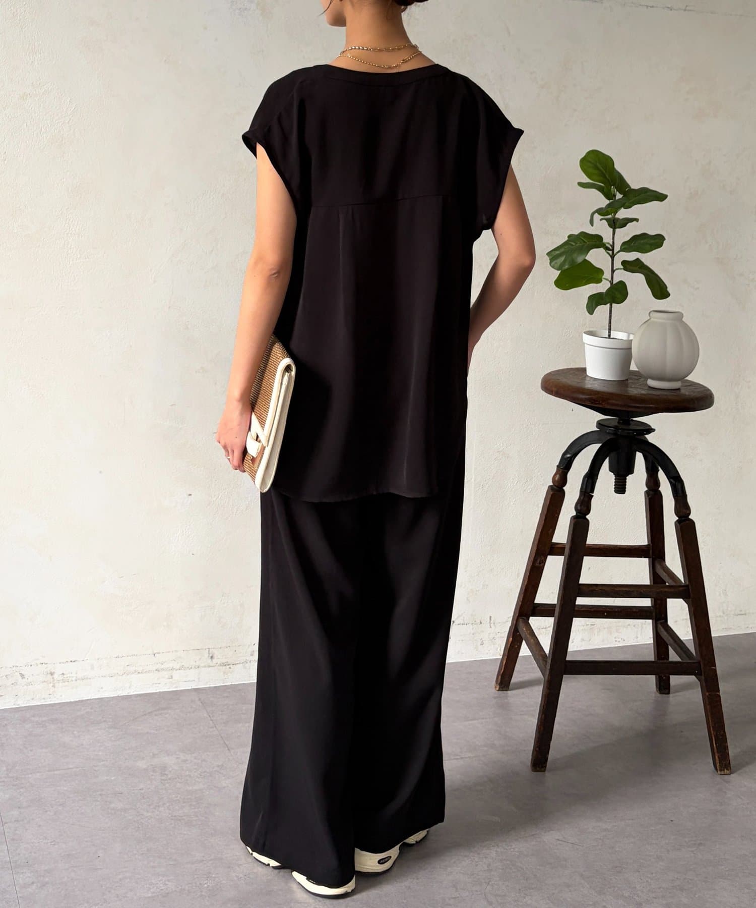 Chez toi(シェトワ) 【セットアイテム】キーネックシャツ×イージーパンツ