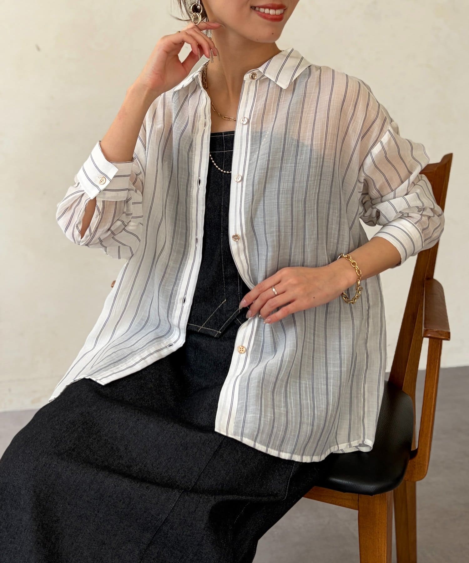 Chez toi(シェトワ) シアーストライプシャツ