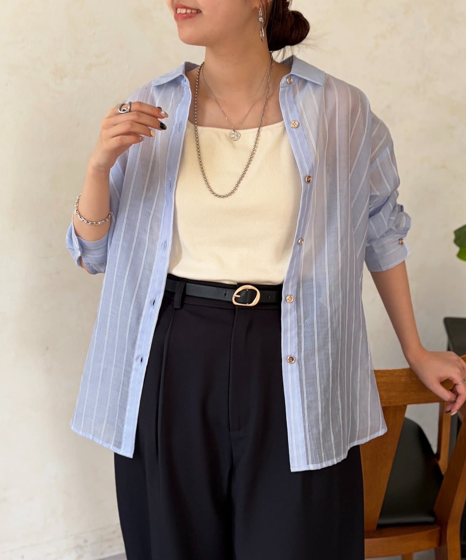 Chez toi(シェトワ) シアーストライプシャツ