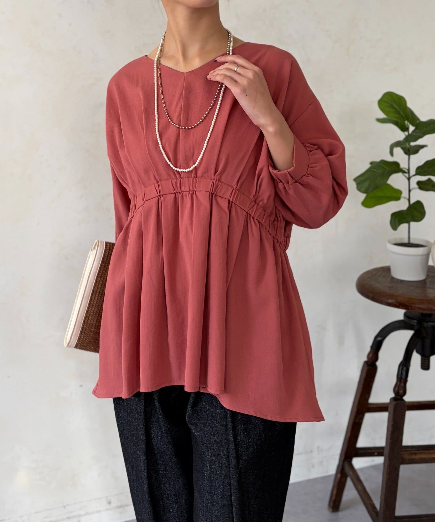 Chez toi(シェトワ) ギャザーペプラムチュニック