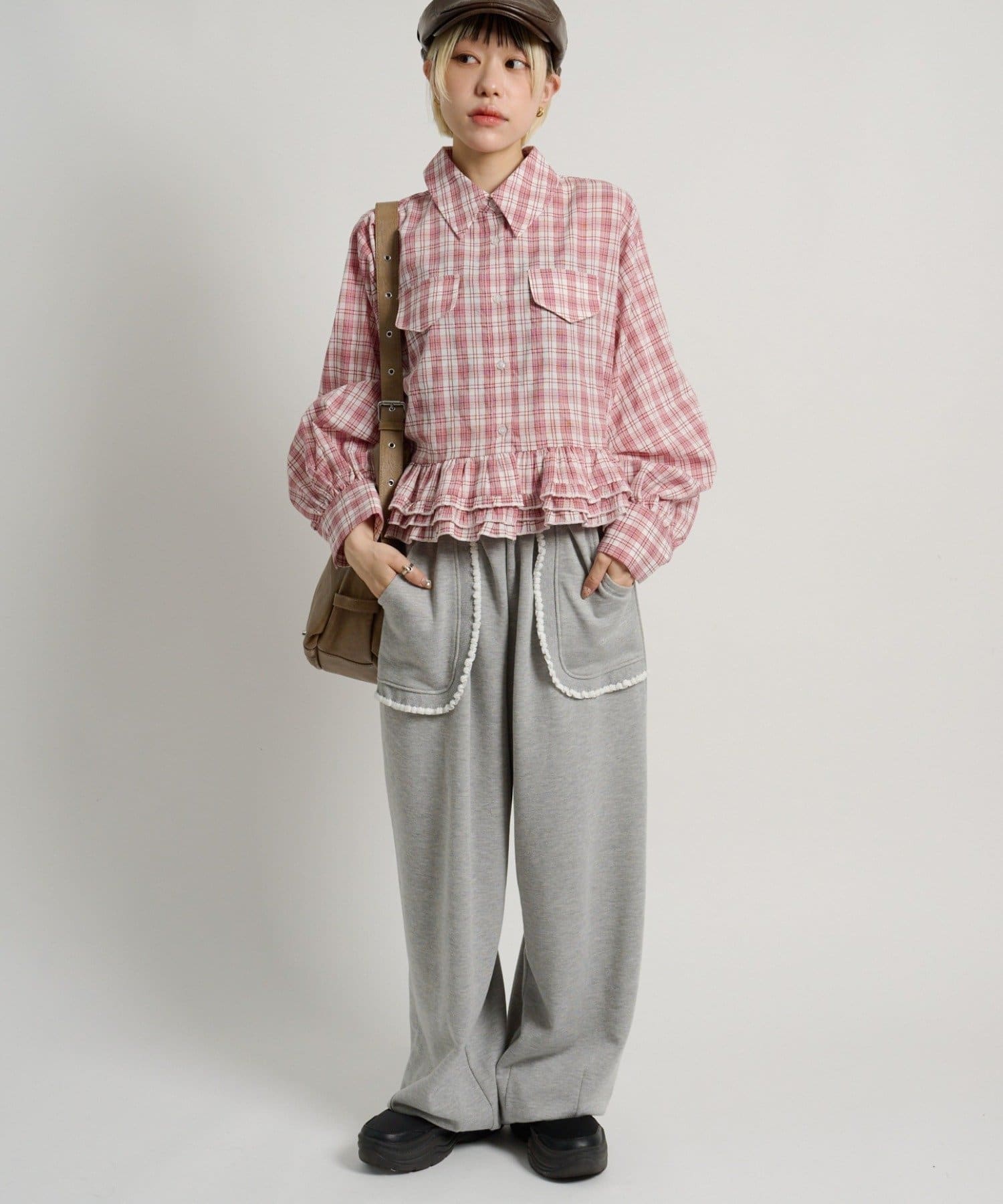 w closet(ダブルクローゼット) 裾フリルチェックシャツ