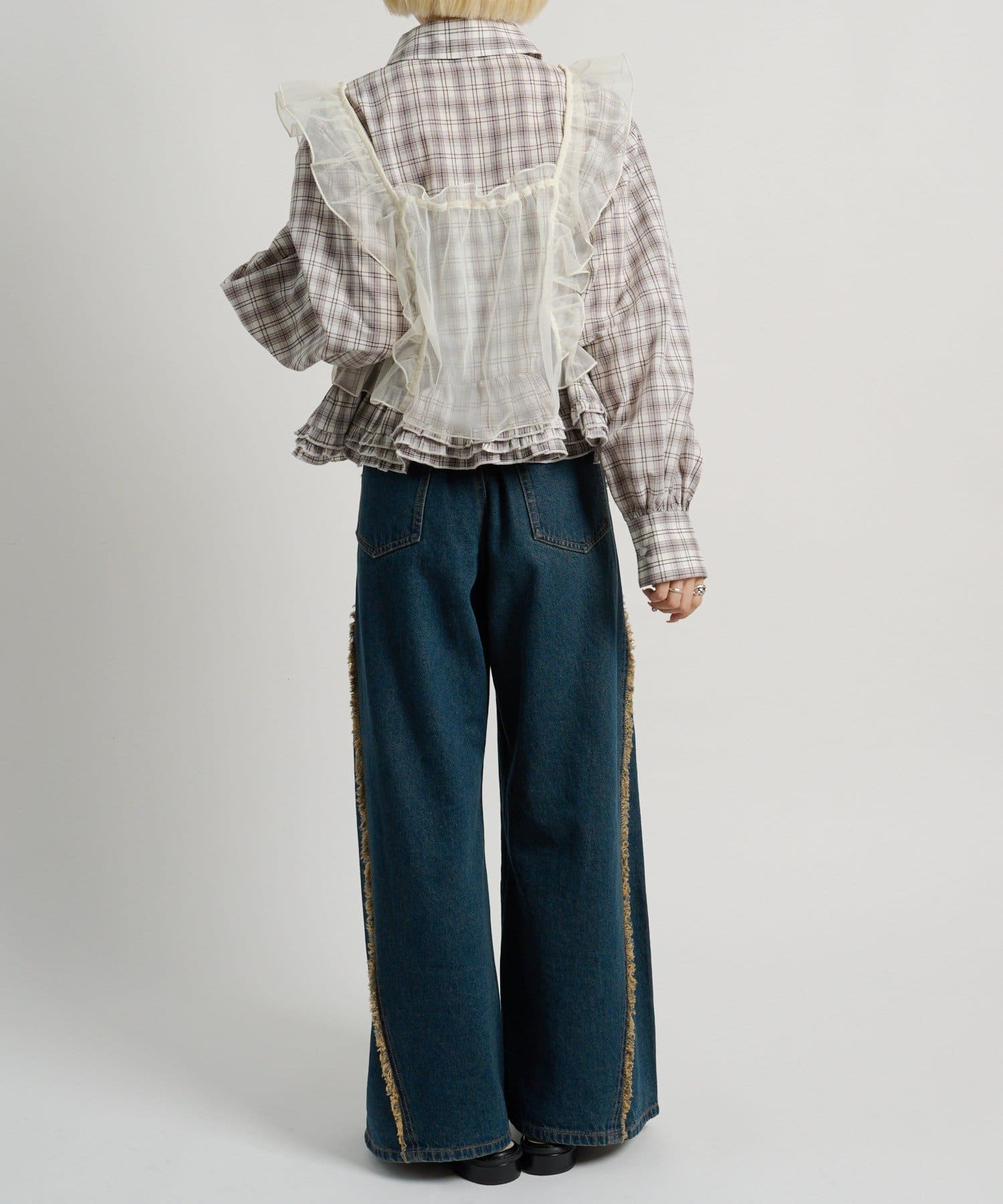 w closet(ダブルクローゼット) 裾フリルチェックシャツ