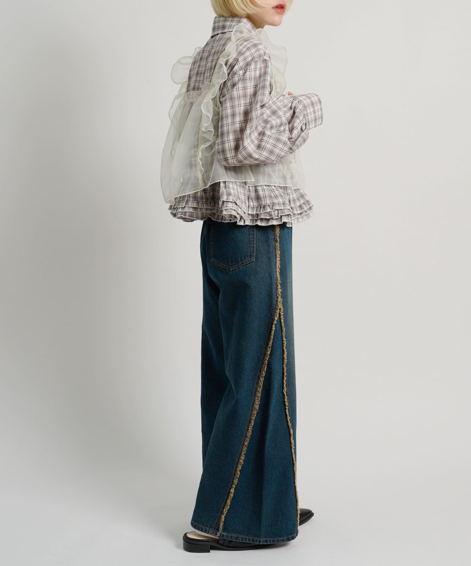 w closet(ダブルクローゼット) 裾フリルチェックシャツ