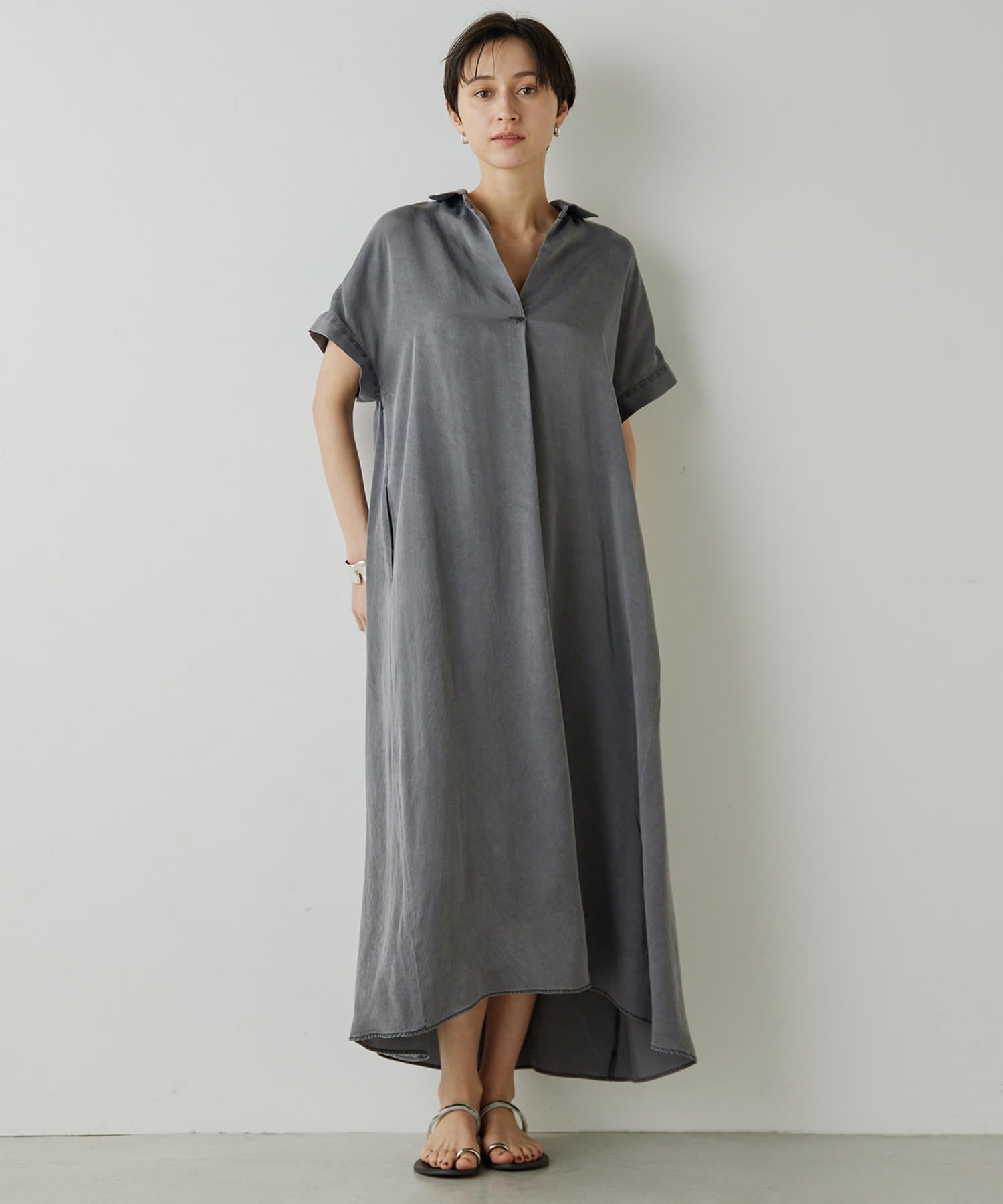 Whim Gazette(ウィム ガゼット) 【Drawing Numbers】ピグメントキュプラシャツワンピース