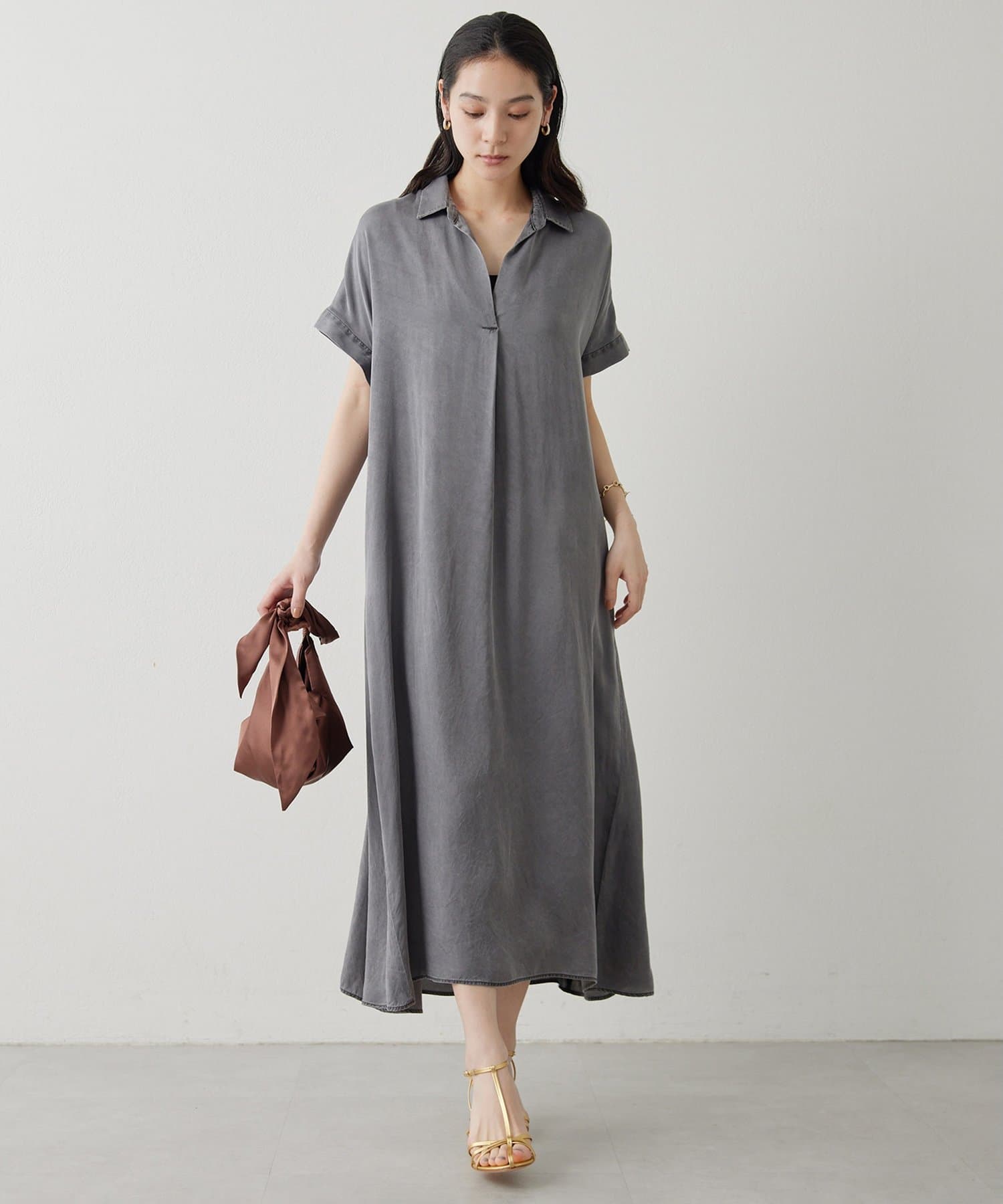 Whim Gazette(ウィム ガゼット) 【Drawing Numbers】ピグメントキュプラシャツワンピース