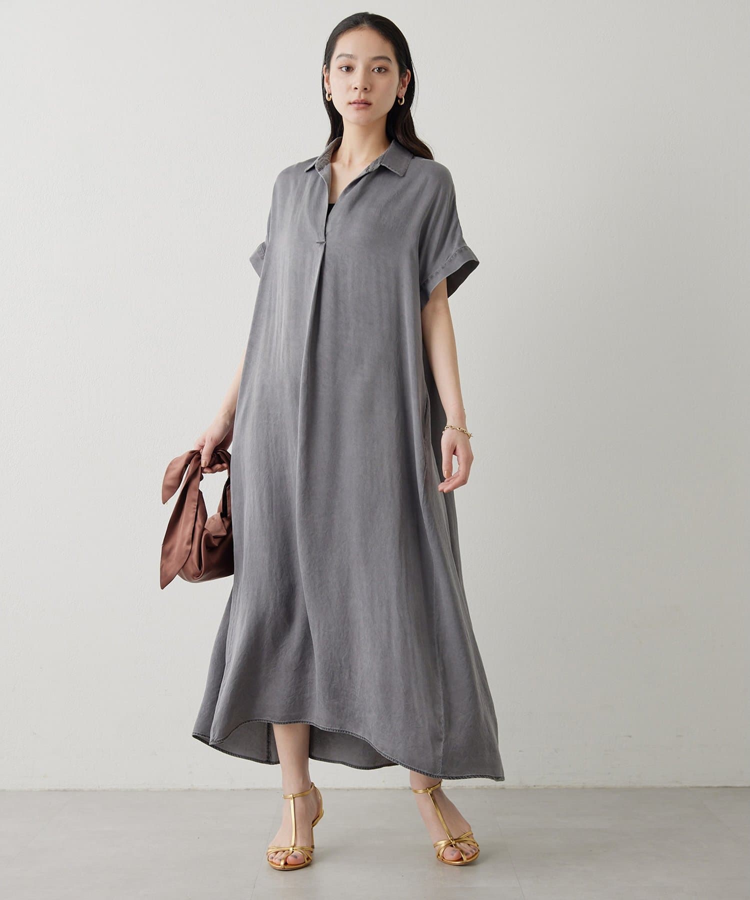 Whim Gazette(ウィム ガゼット) 【Drawing Numbers】ピグメントキュプラシャツワンピース