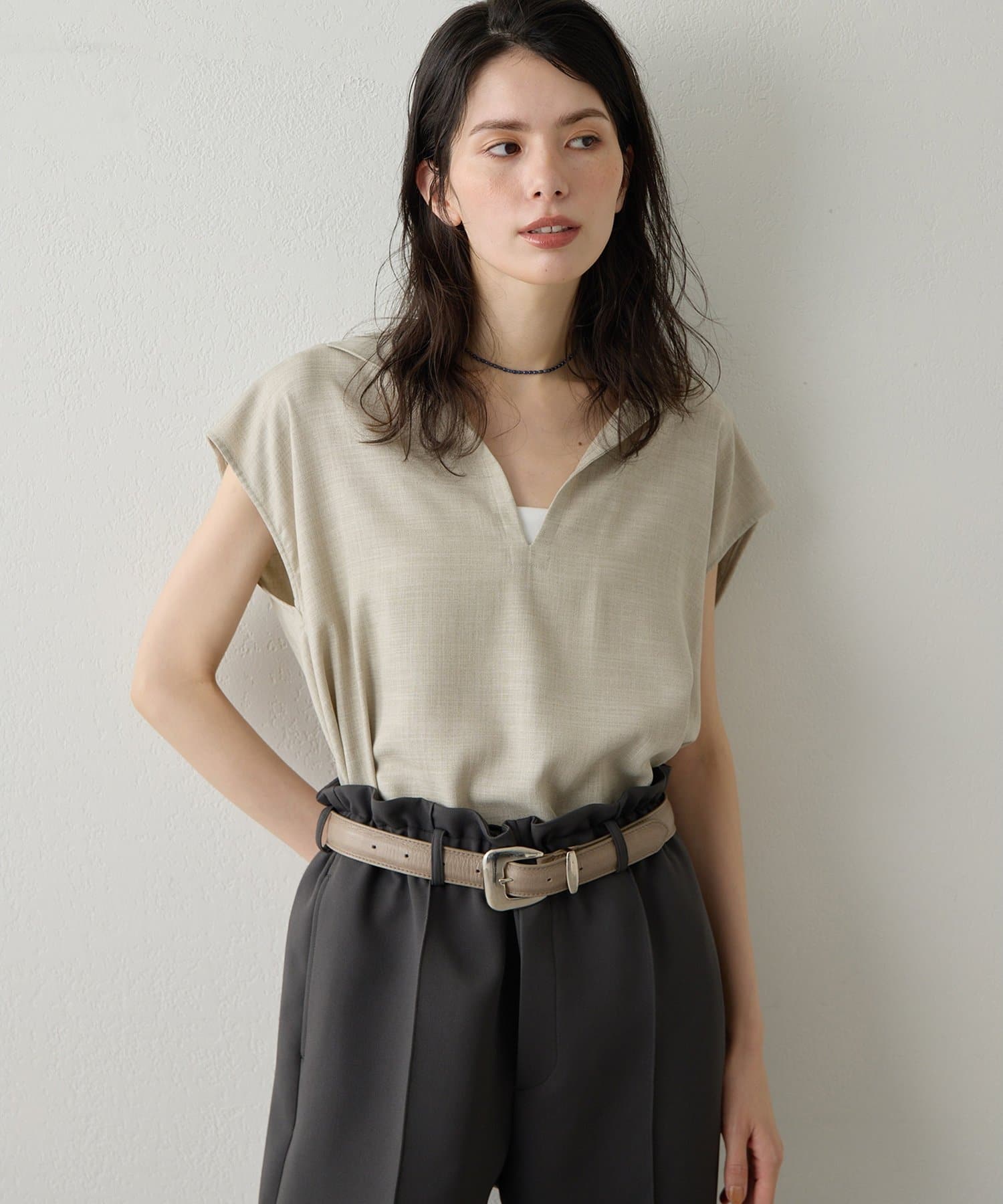 Whim Gazette(ウィム ガゼット) 【Drawing Numbers】フェイクリネンフレンチスキッパーブラウス