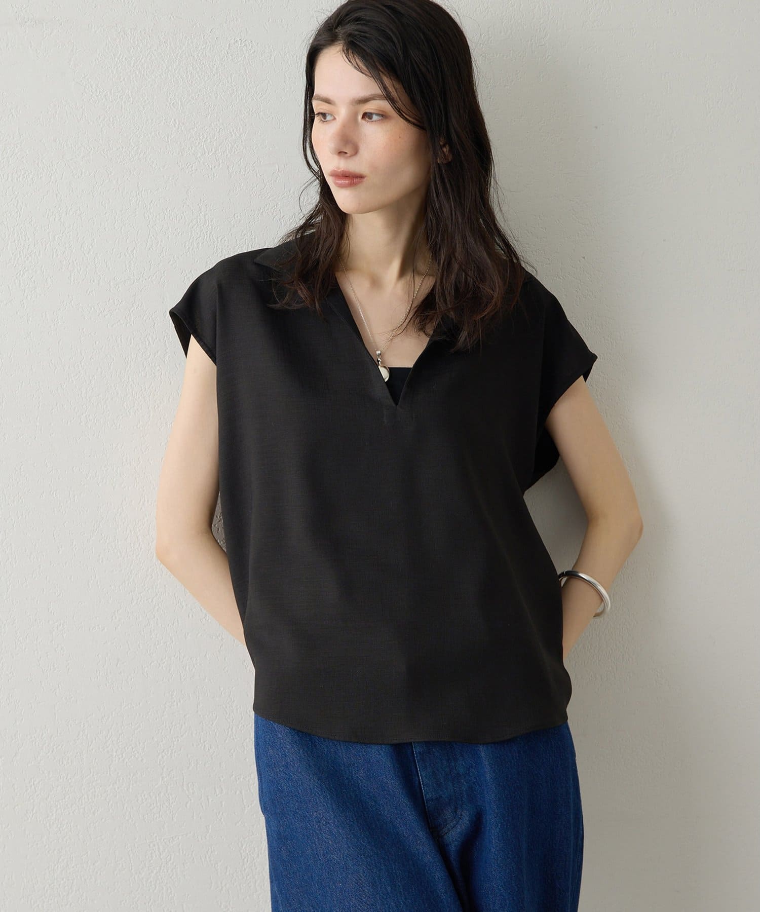 Whim Gazette(ウィム ガゼット) 【Drawing Numbers】フェイクリネンフレンチスキッパーブラウス