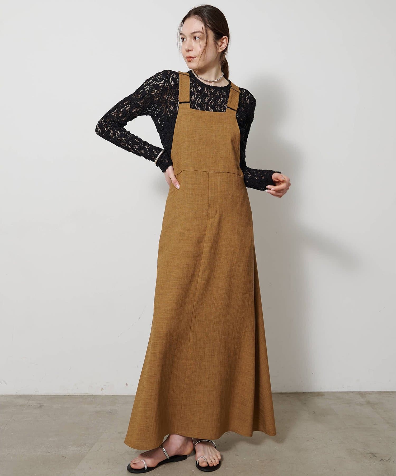 Whim Gazette(ウィム ガゼット) 【Drawing Numbers】フェイクリネンサロペットワンピース