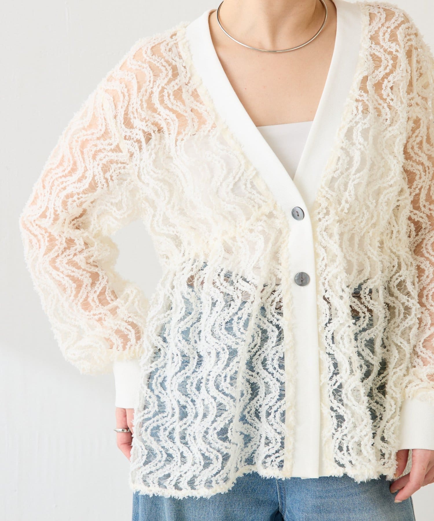 COLLAGE GALLARDAGALANTE(コラージュ ガリャルダガランテ) 【軽量/体型カバー】ギャザー切替シアーシャツカーディガン