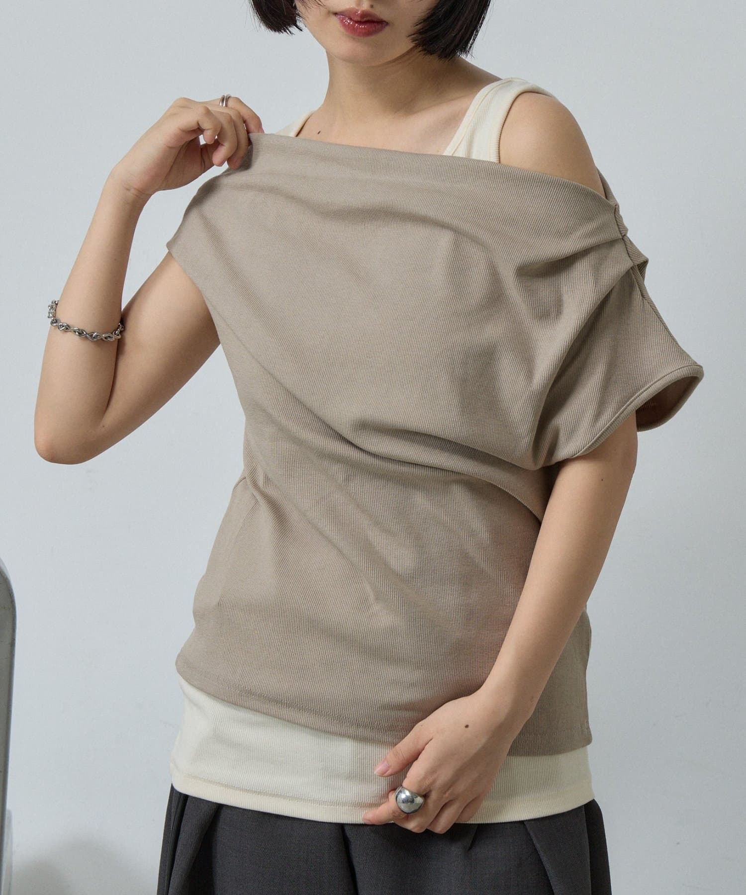 -goocy-(グーシー) テレコドレープレイヤードトップス