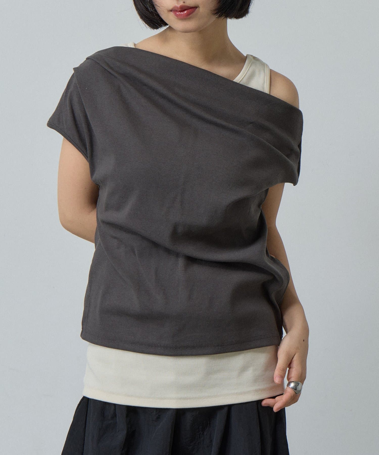 -goocy-(グーシー) テレコドレープレイヤードトップス