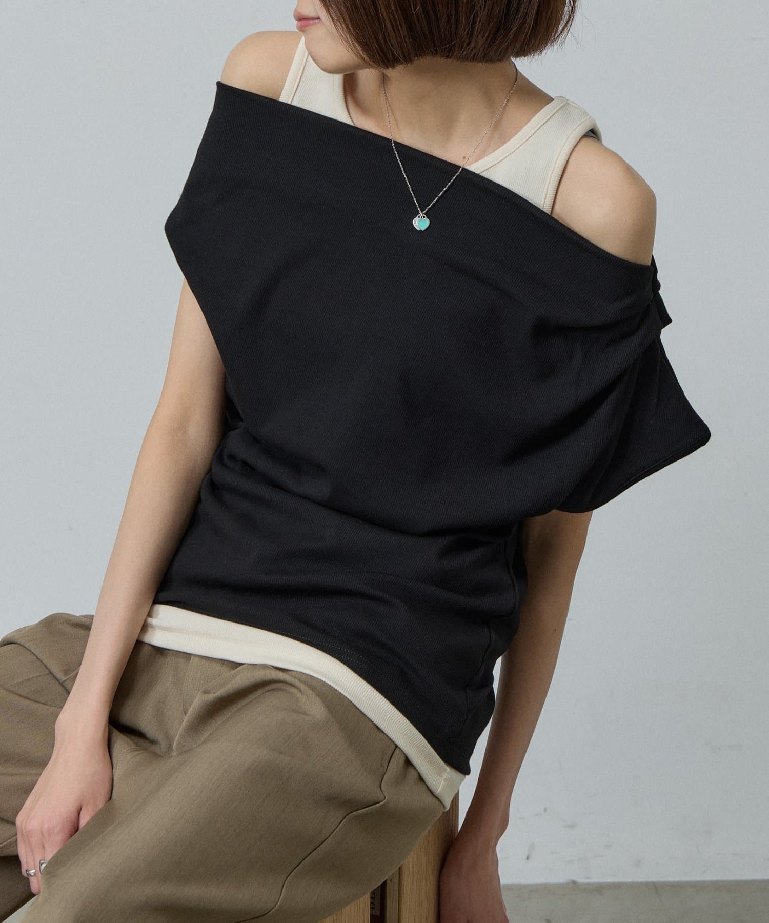 -goocy-(グーシー) テレコドレープレイヤードトップス