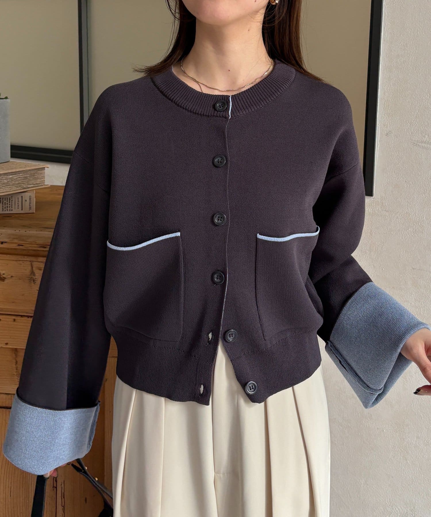 Thevon.(ゼヴォン) バイカラーダブルフェイスカーディガン