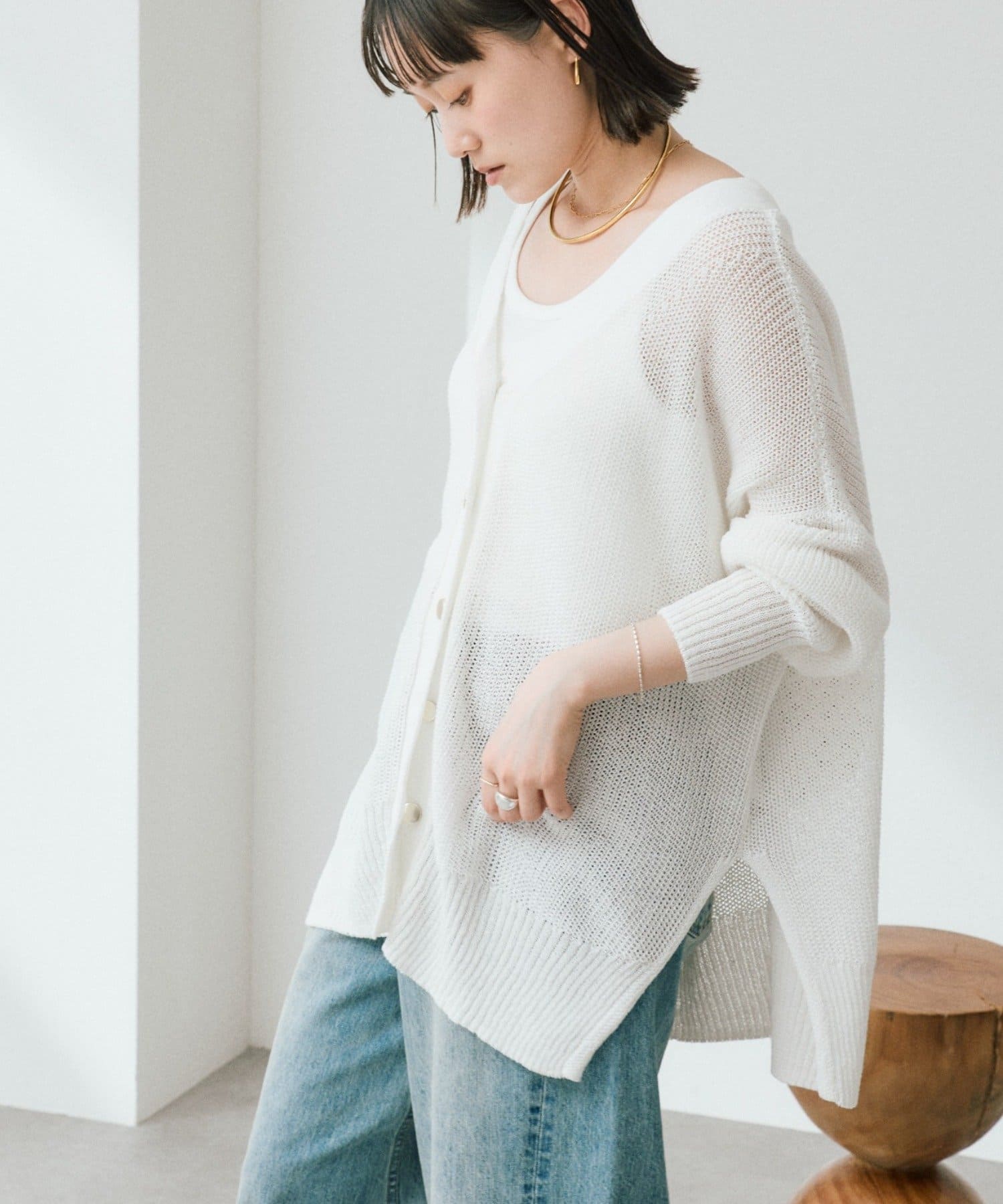 RIVE DROITE(リヴドロワ) 予約【前後2WAY仕様】リネンブレンド2WAYカーデ