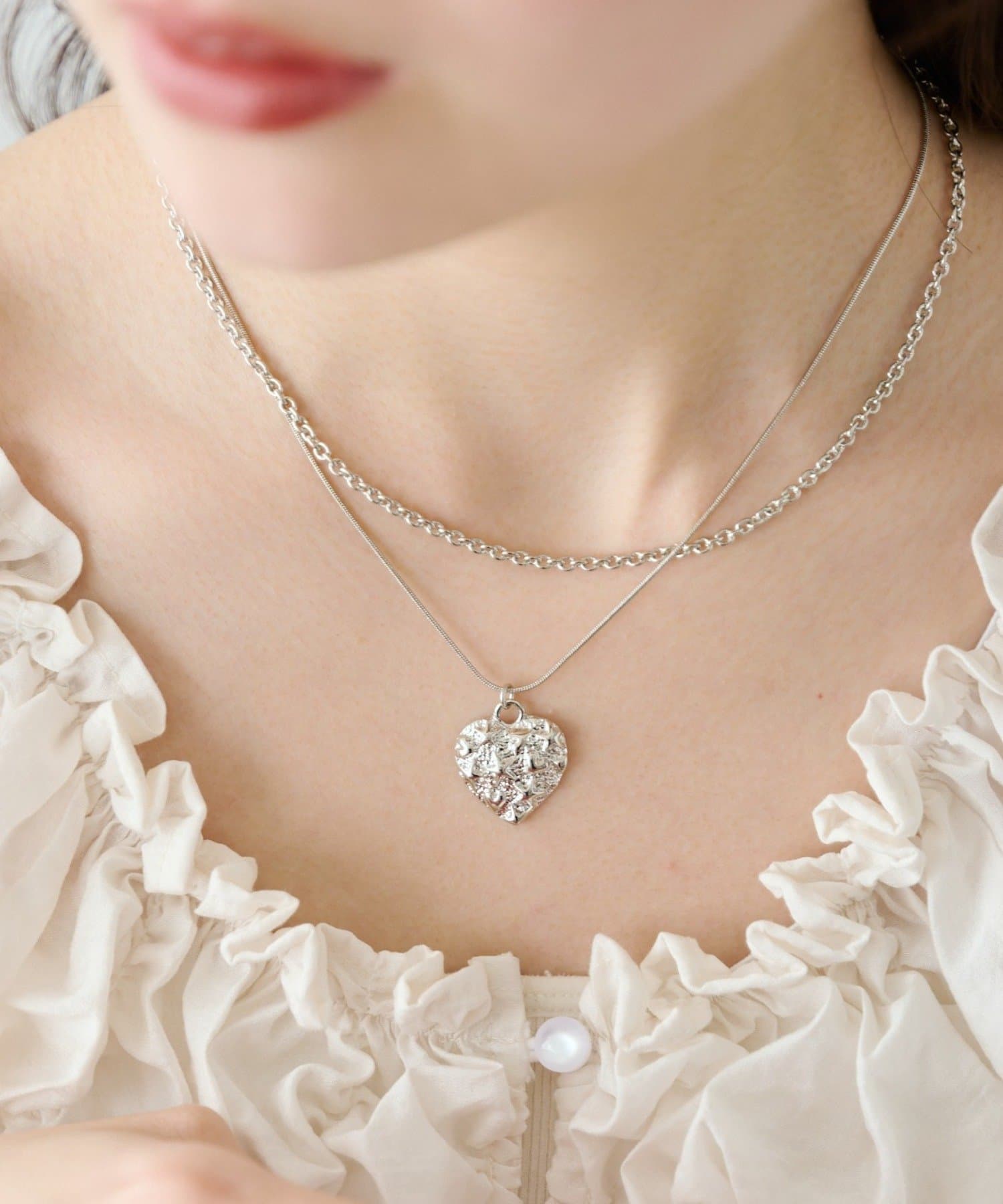 Kastane(カスタネ) 【fiw./3.12(木)12:00発売/WEB先行】ハートダブルチェーンネックレス